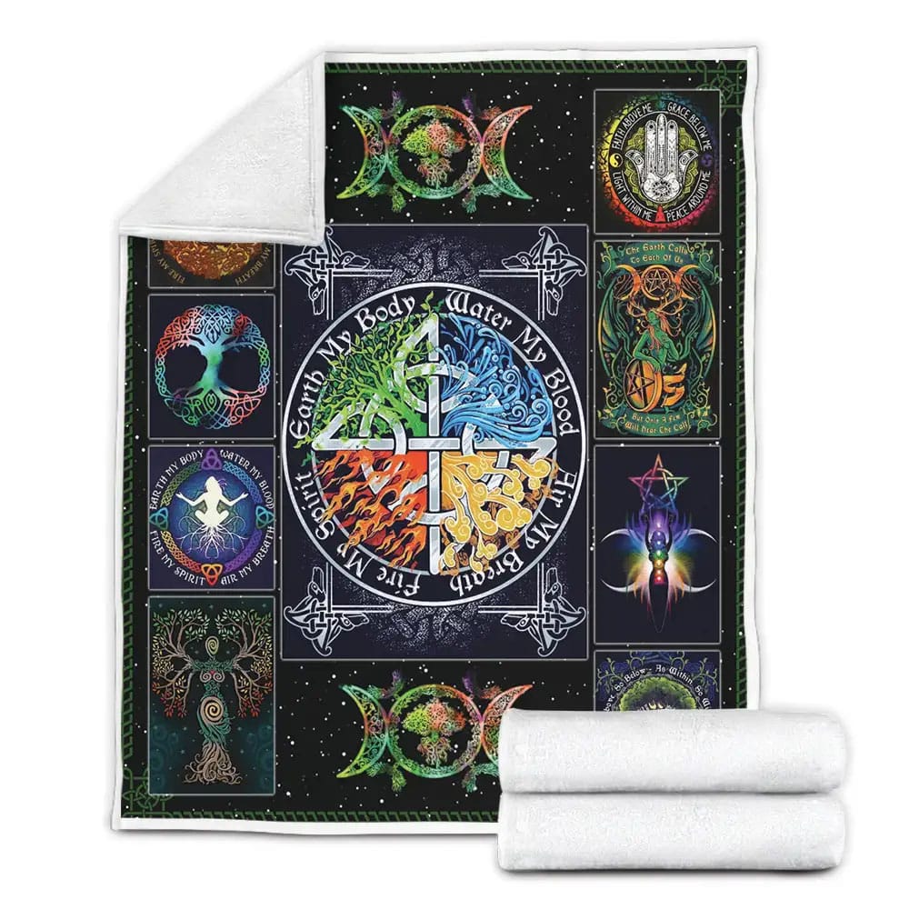 The Four Elements Pagan Witch Fleece Blanket Gift For Birthday Halloween Christmas