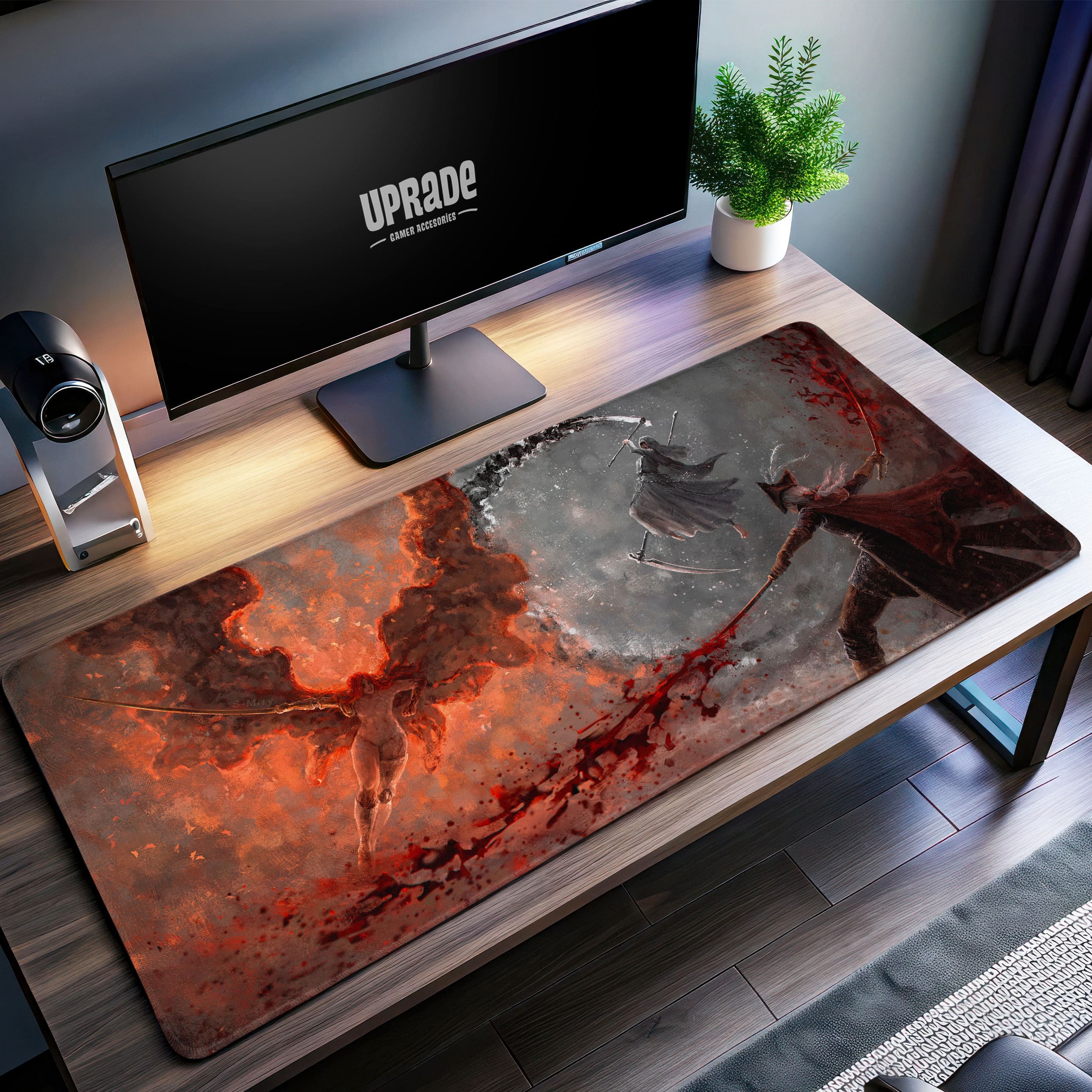 Allleftout Bloodborne Epic Hunter Battle Desk Mat, Moonlit Duel Mouse Pad