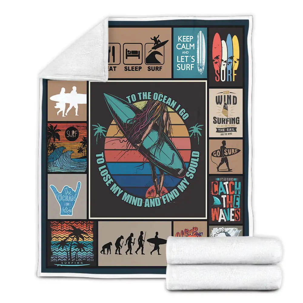 Surfing Theme Keep It Simple And Surf More Fleece Blanket Gift For Wife Husband
