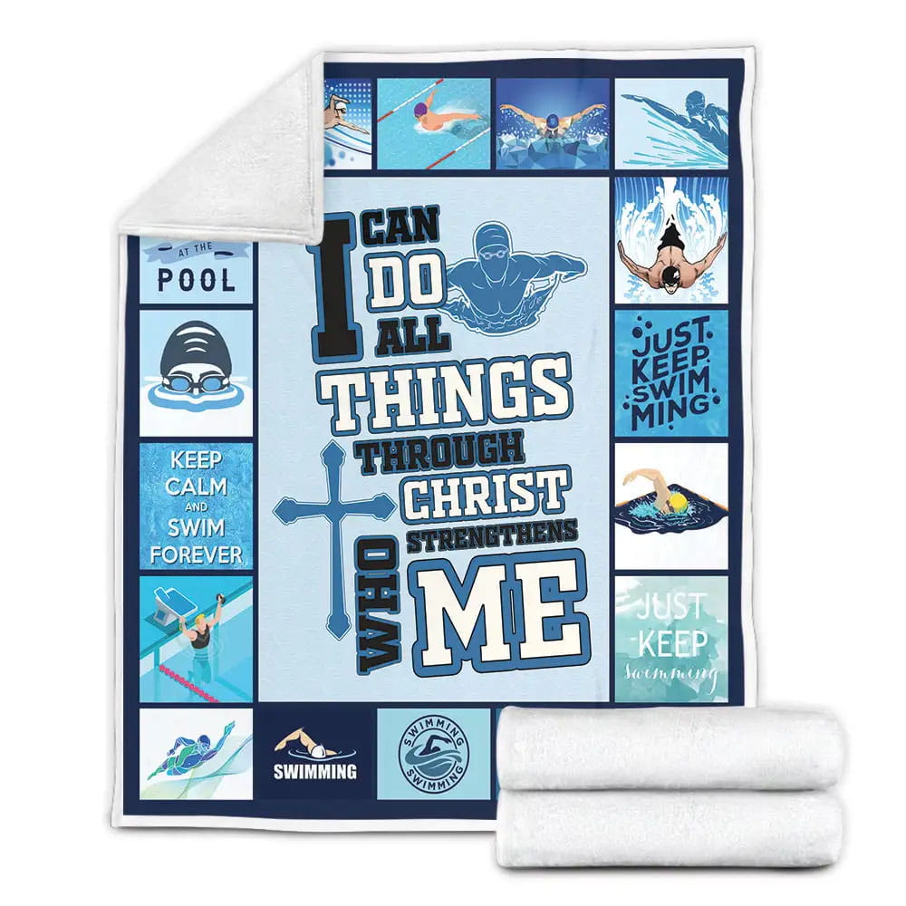 Swimming Christ Who Strengthens Me Fleece Blanket Gift For Birthday Halloween Christmas