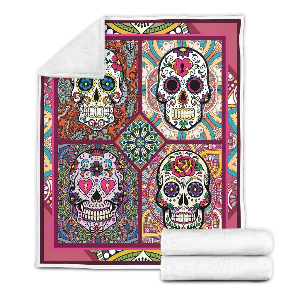 Sugar Skull Fleece Blanket Gift For Wife Husband