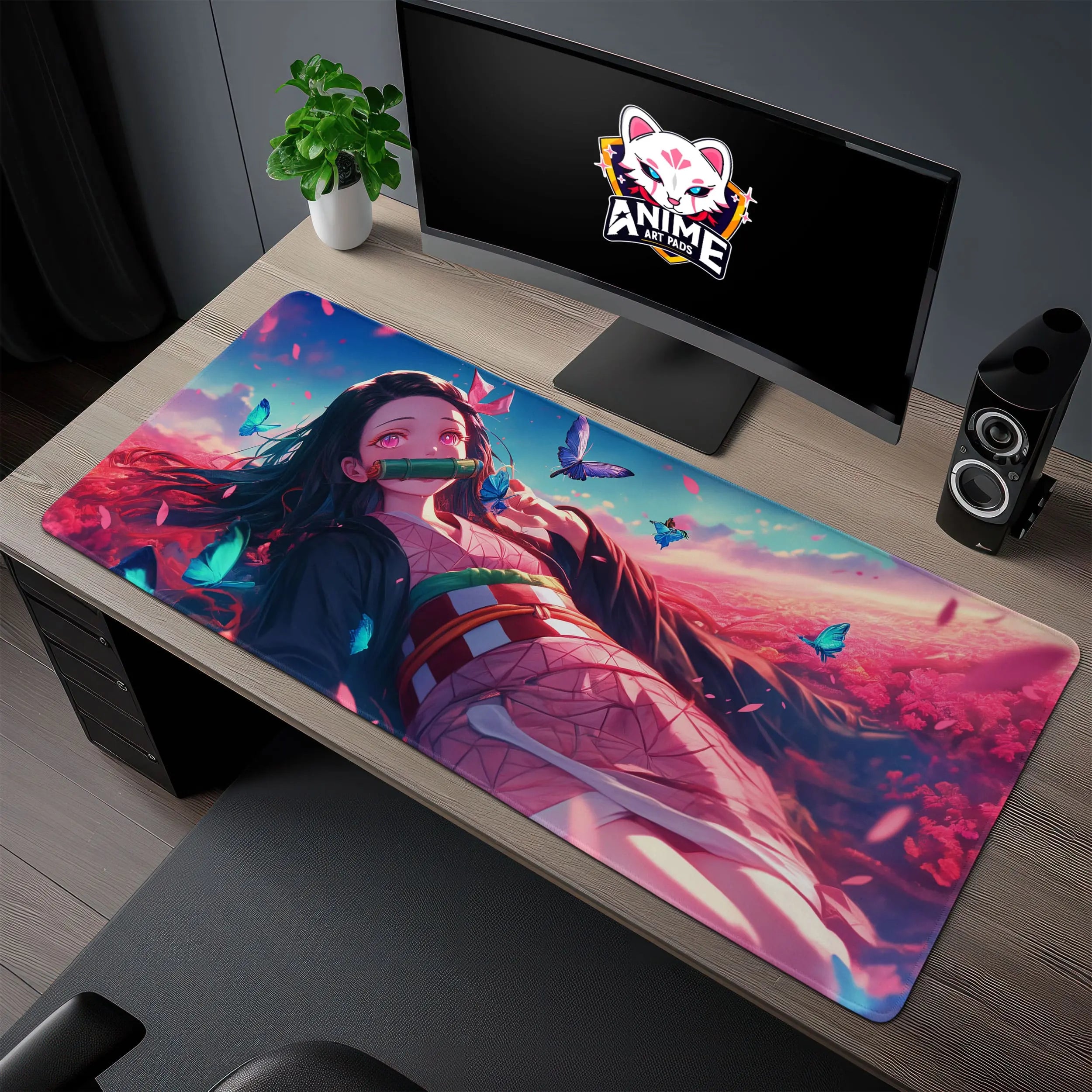 Allleftout Nezuko Butterfly Bliss Desk Mat, Demon Slayer Mouse Pad