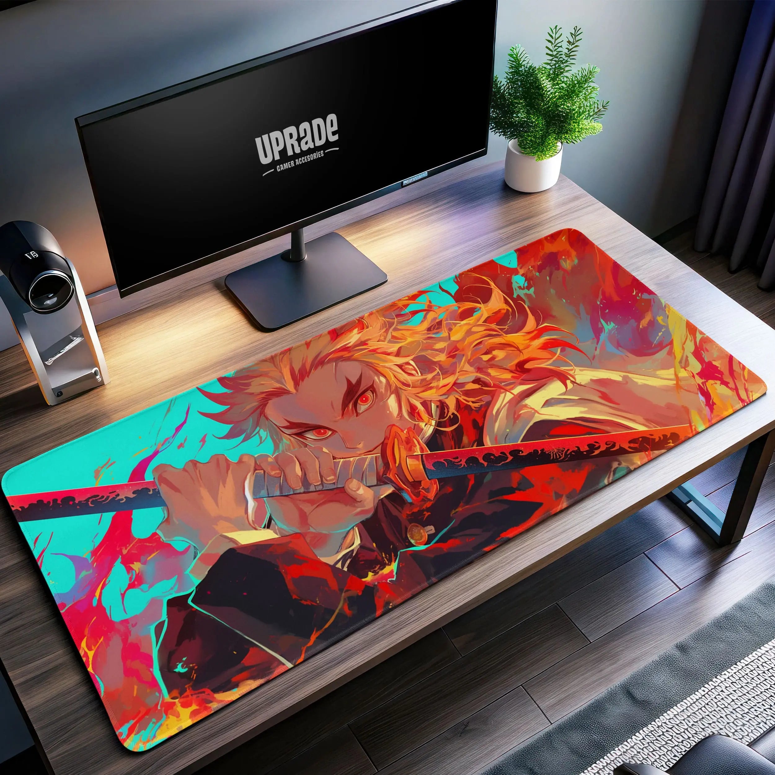 Allleftout Rengoku Flame Hashira Desk Mat, Demon Slayer Mouse Pad