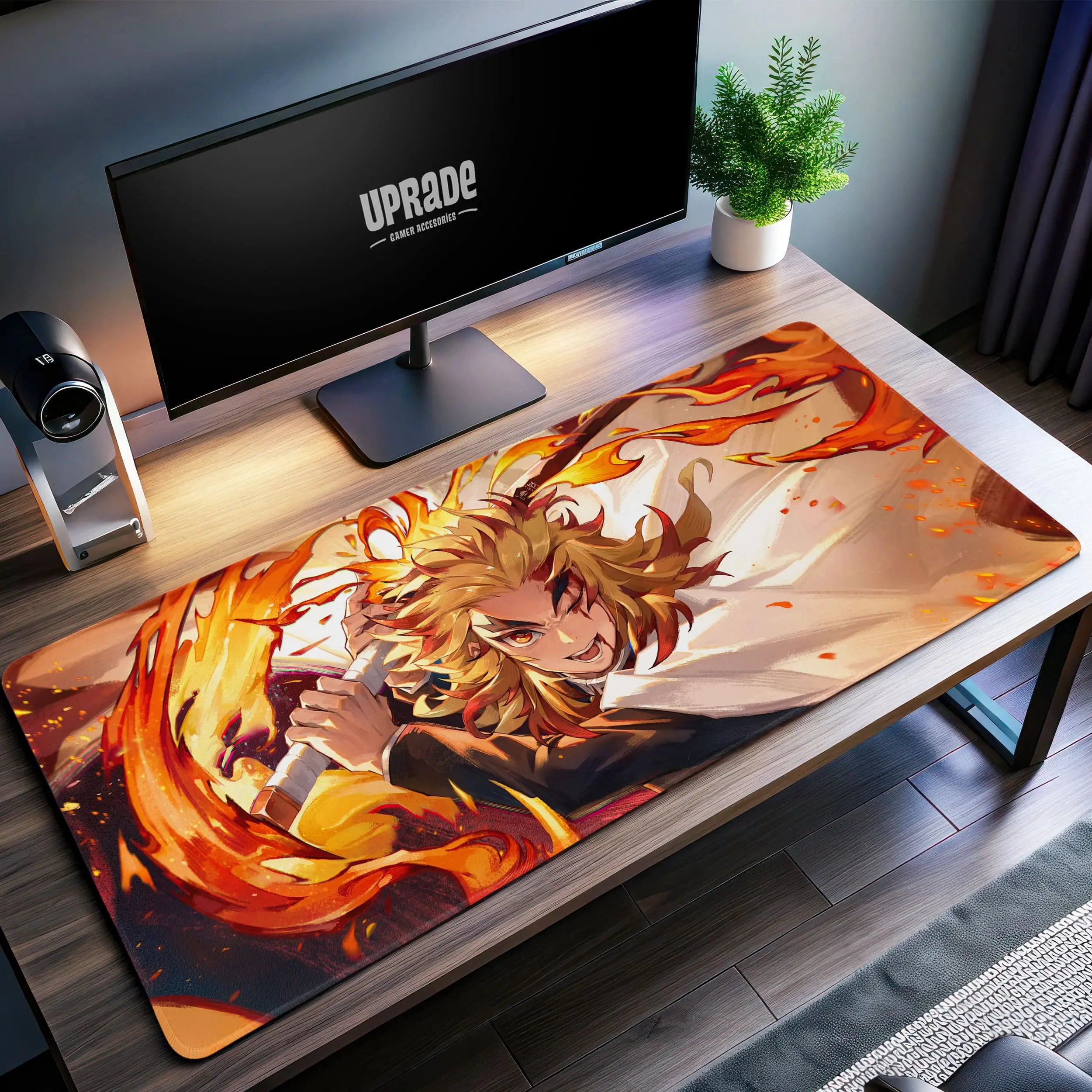 Allleftout Rengoku Flame Fury Desk Mat, Demon Slayer Mouse Pad
