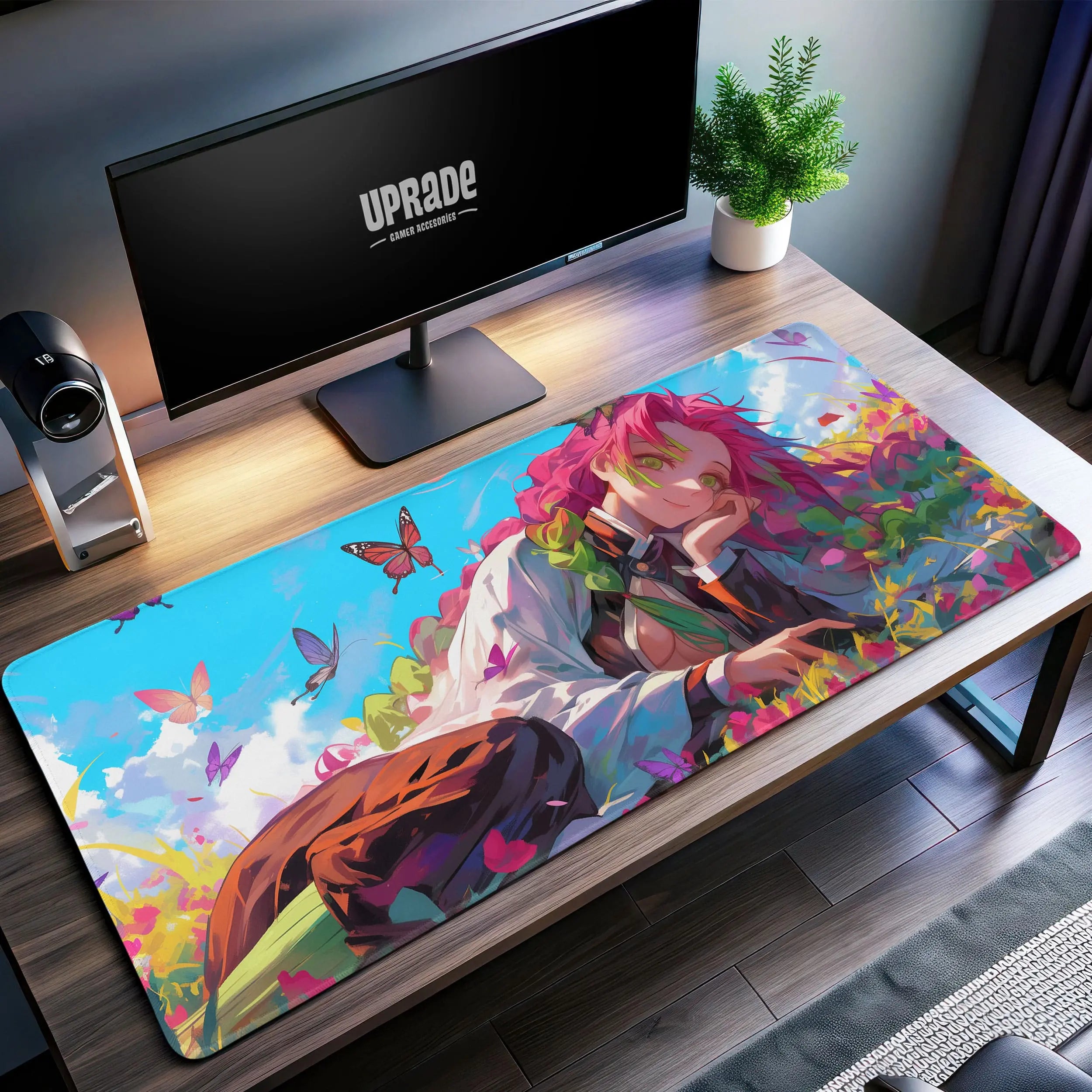 Allleftout Mitsuri Kanroji Butterfly Meadow Desk Mat, Demon Slayer Mouse Pad