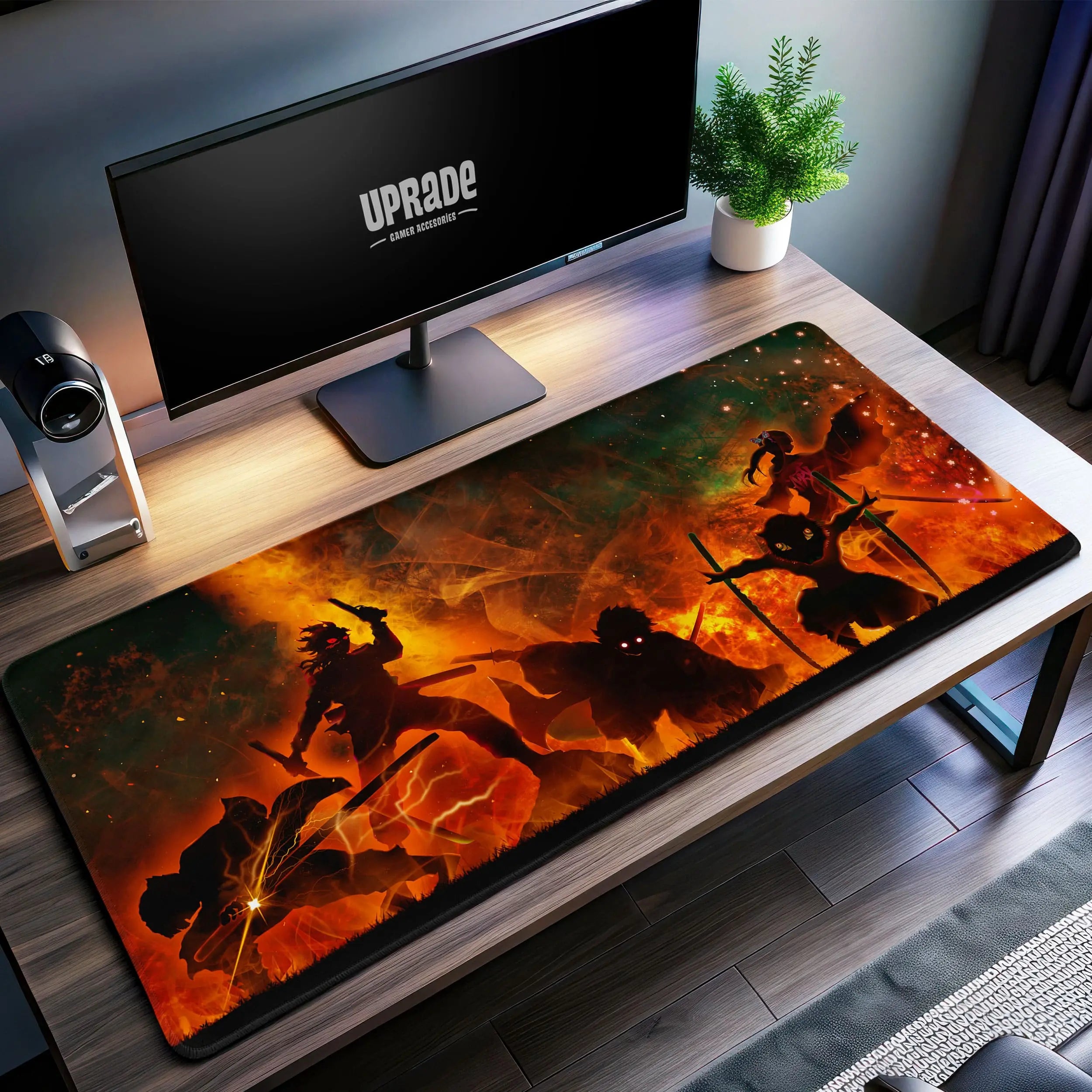 Allleftout Flaming Demon Slayer Squad Desk Mat, Epic Mouse Pad