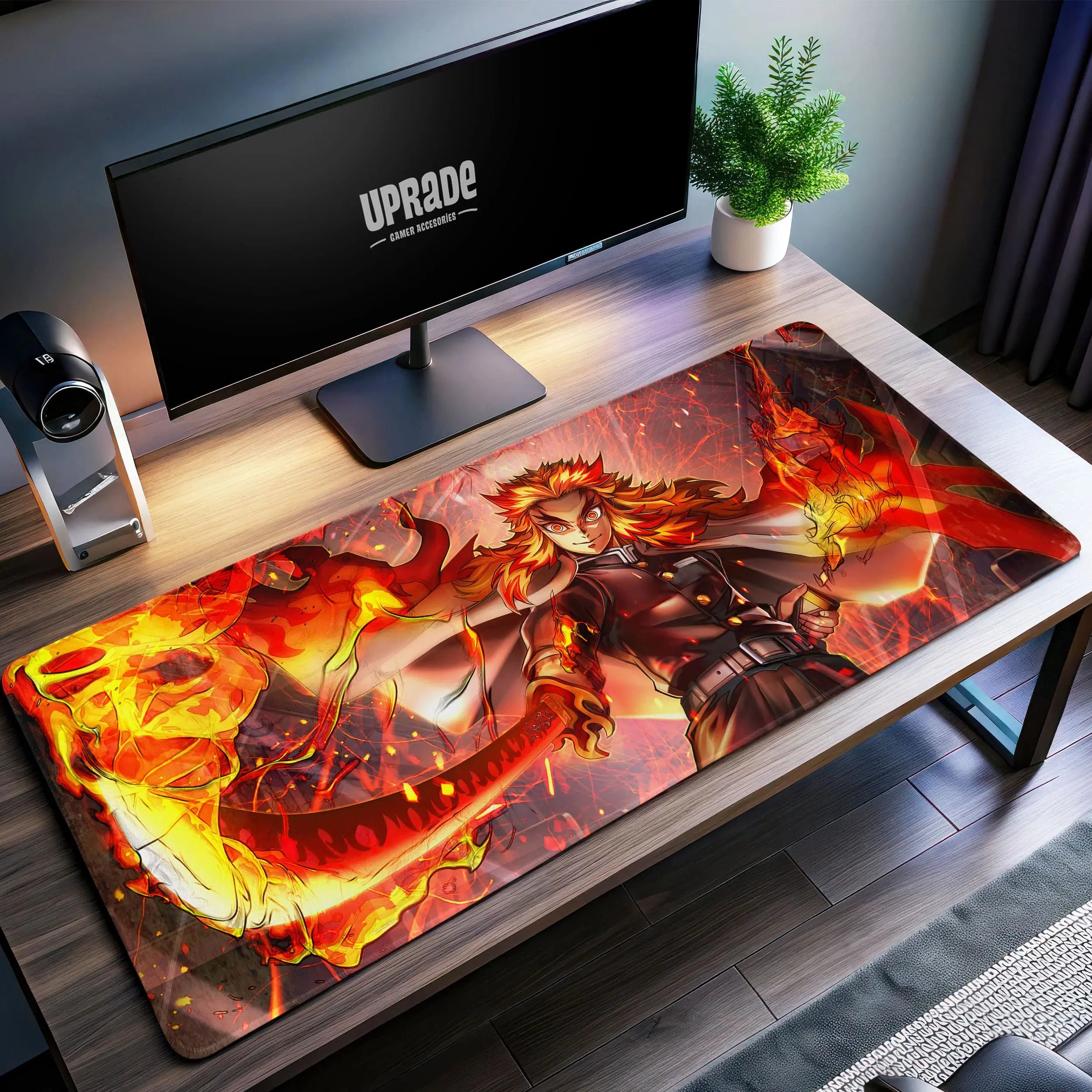 Allleftout Rengoku Flame Master Desk Mat, Demon Slayer Mouse Pad