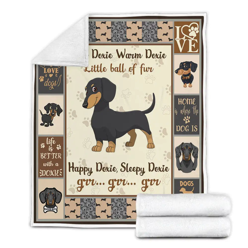 Soft Warm Happy Sleepy Dachshund Little Ball Of Fur Fleece Blanket Gift For Mothers Day Fathers Day