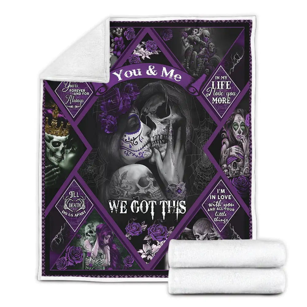 Skull Husband And Wife Till Death Fleece Blanket 