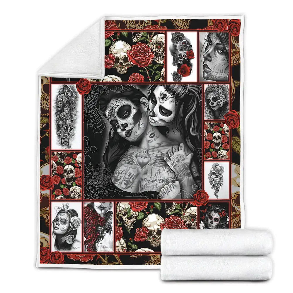 Skull Tattooed Girl Perfect Gifts For Skull Lover Fleece Blanket Gift For Mothers Day Fathers Day
