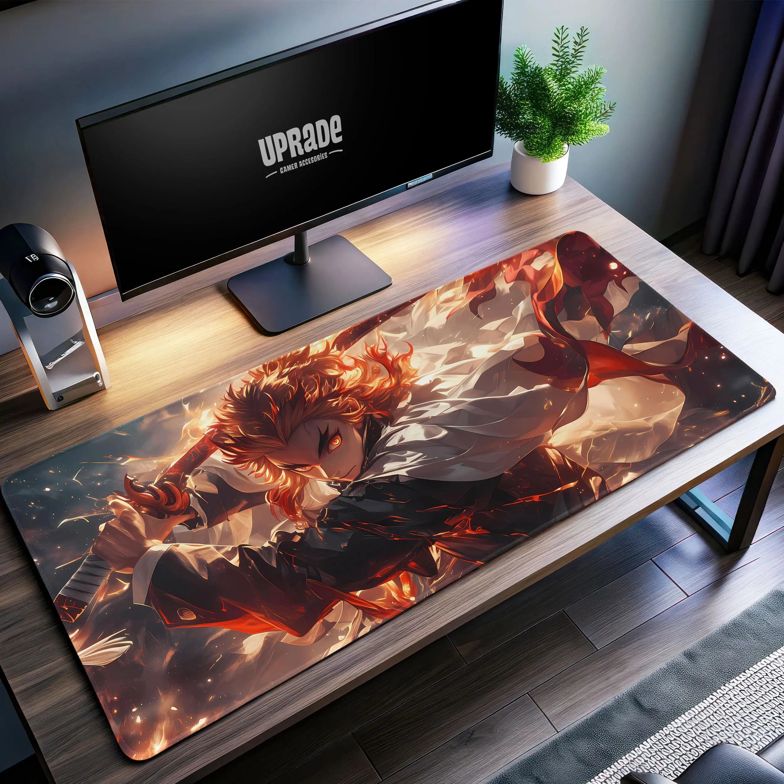 Allleftout Rengoku Inferno Blade Desk Mat, Demon Slayer Mouse Pad
