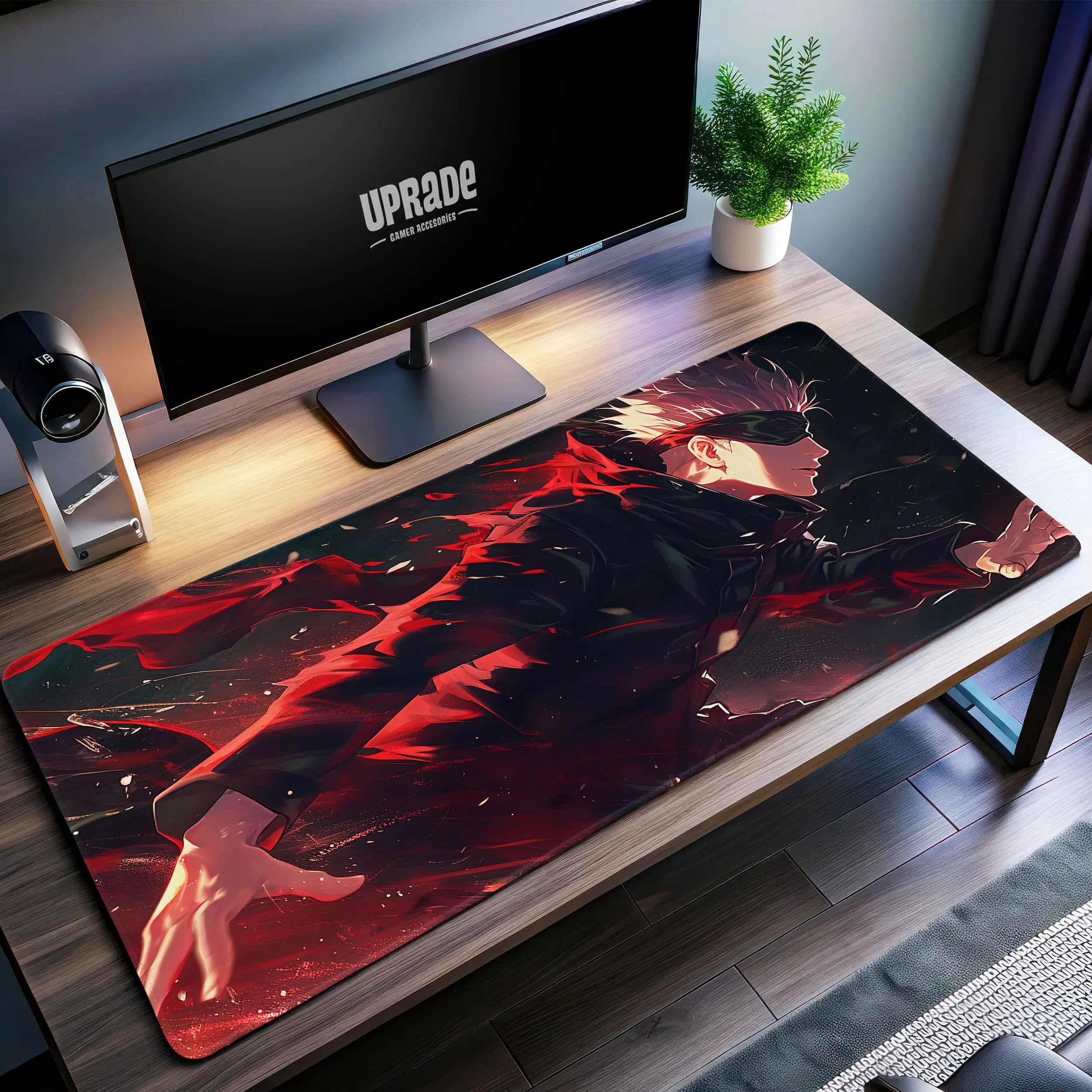 Allleftout Gojo Satoru Red Surge Desk Mat, Jujutsu Kaisen Mouse Pad