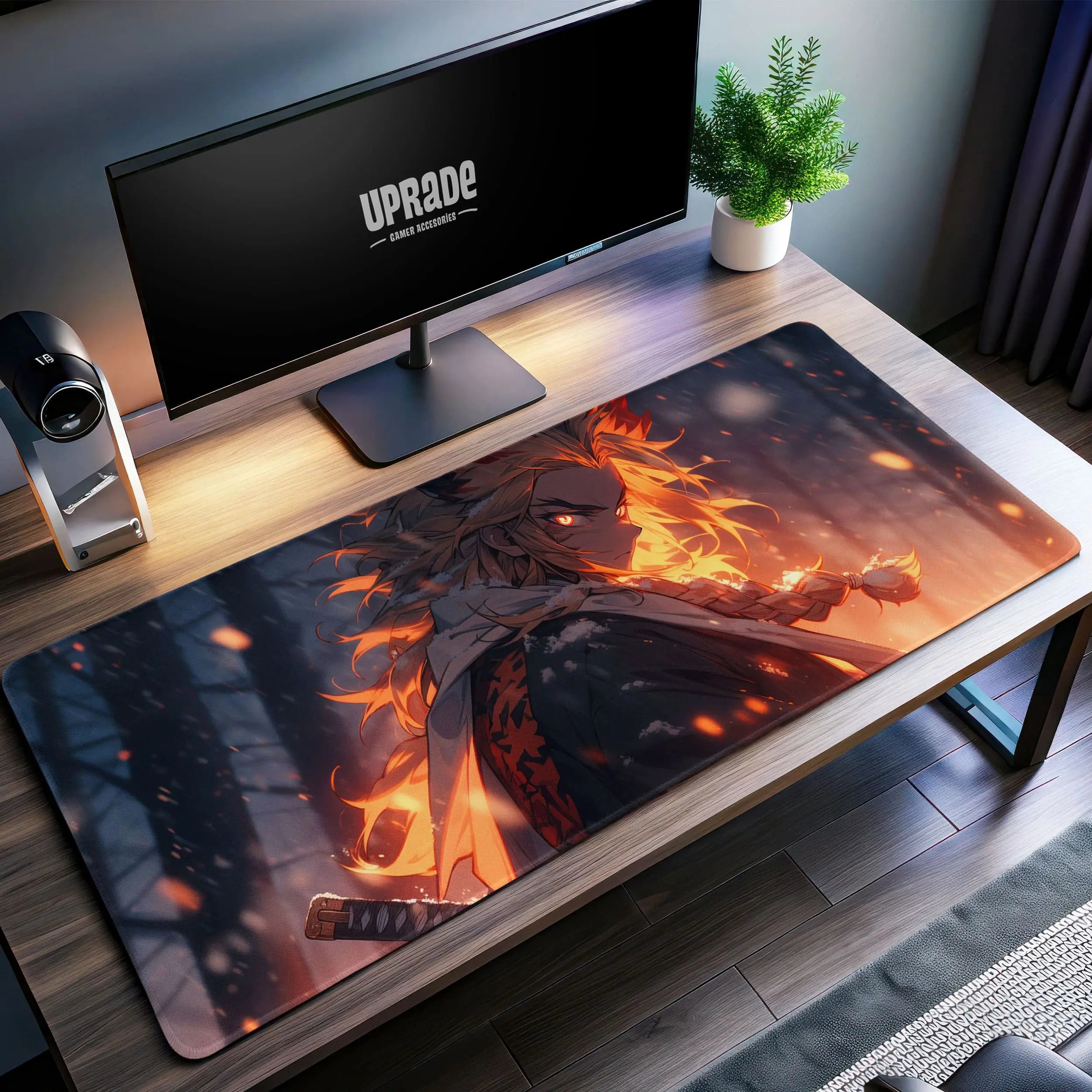 Allleftout Rengoku Flame Hashira Desk Mat, Demon Slayer Mouse Pad