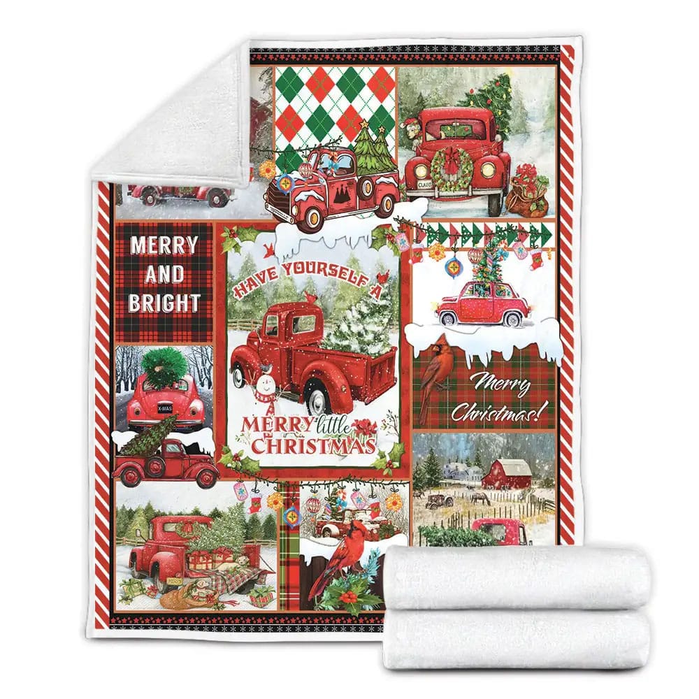 Red Truck Christmas Fleece Blanket Gift For Birthday Halloween Christmas