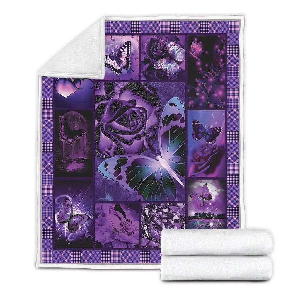 Purple Twinkle Butterfly Fleece Blanket 