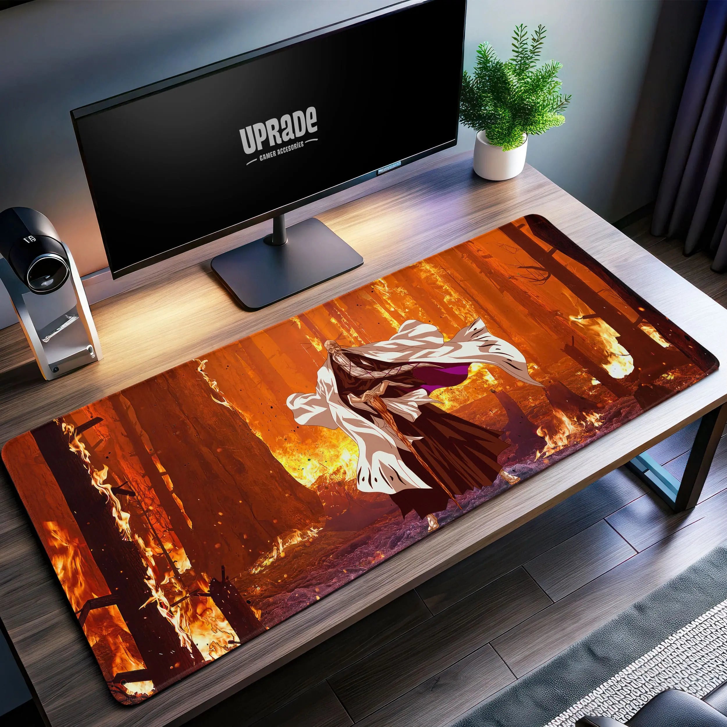 Allleftout Bleach Yamamoto Flames Desk Mat, Captain Commander Mouse Pad