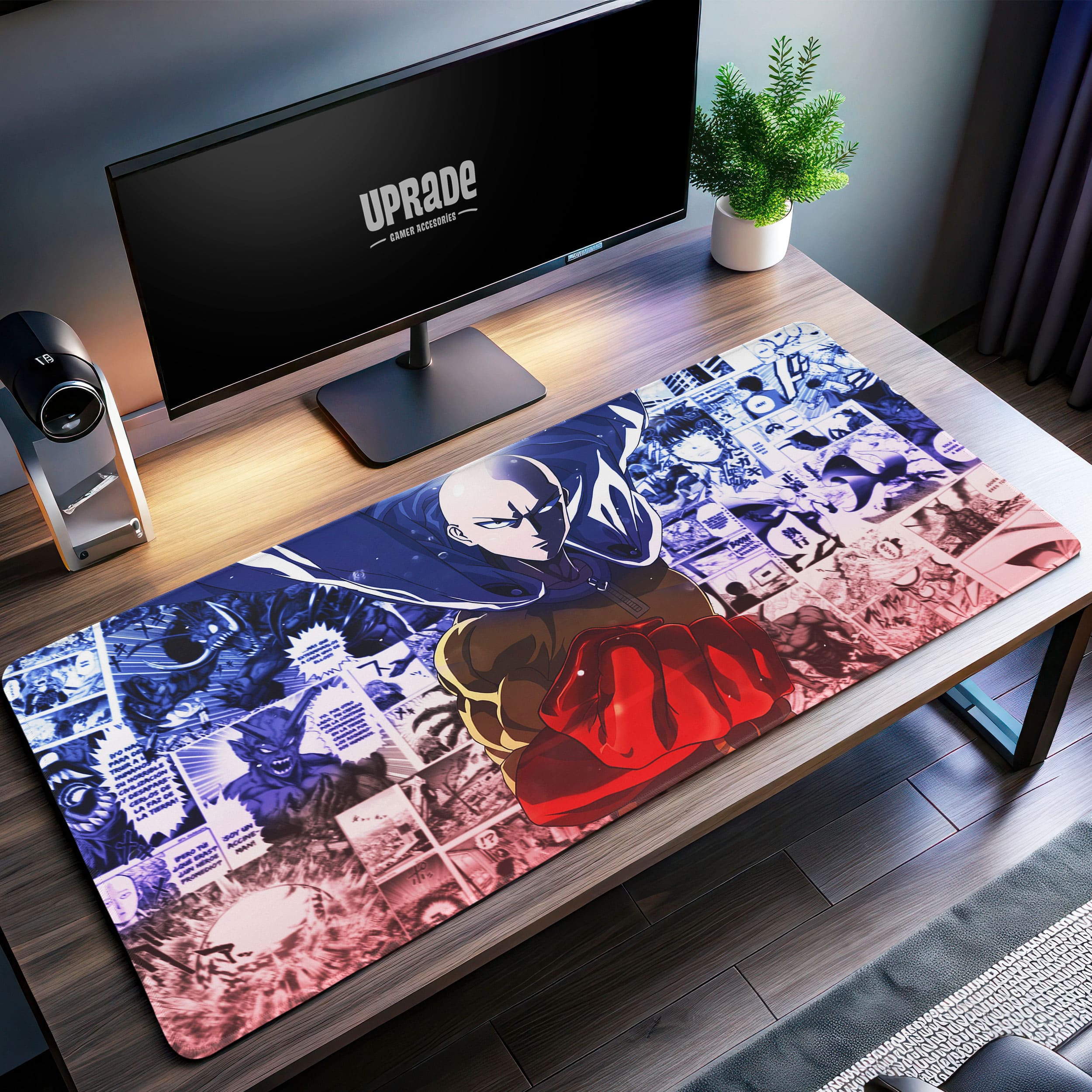 Allleftout Saitama Power Desk Mat, One Punch Man Mouse Pad