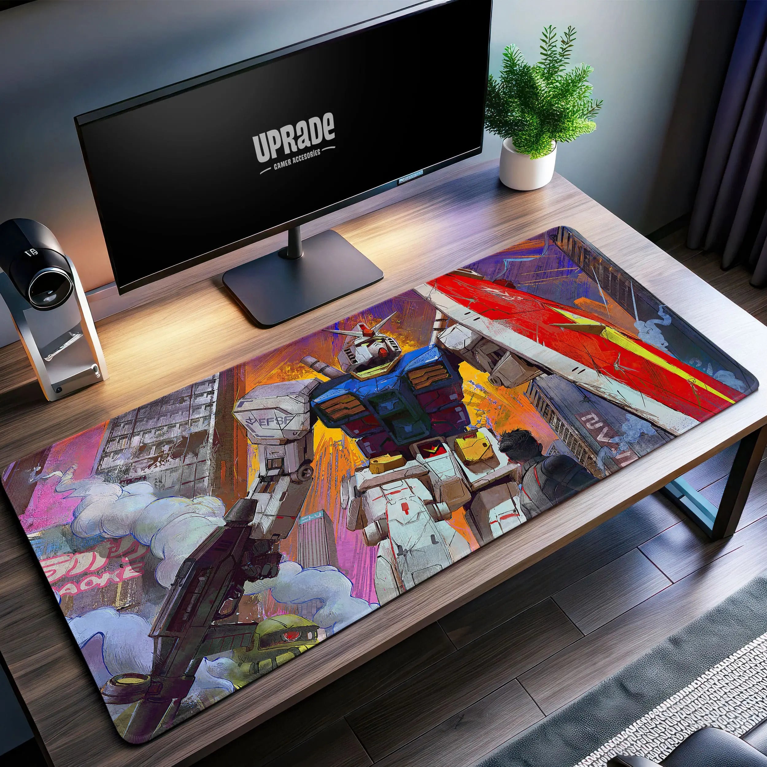 Allleftout Rx-78-2 Gundam Cityscape Desk Mat, Mecha Mouse Pad