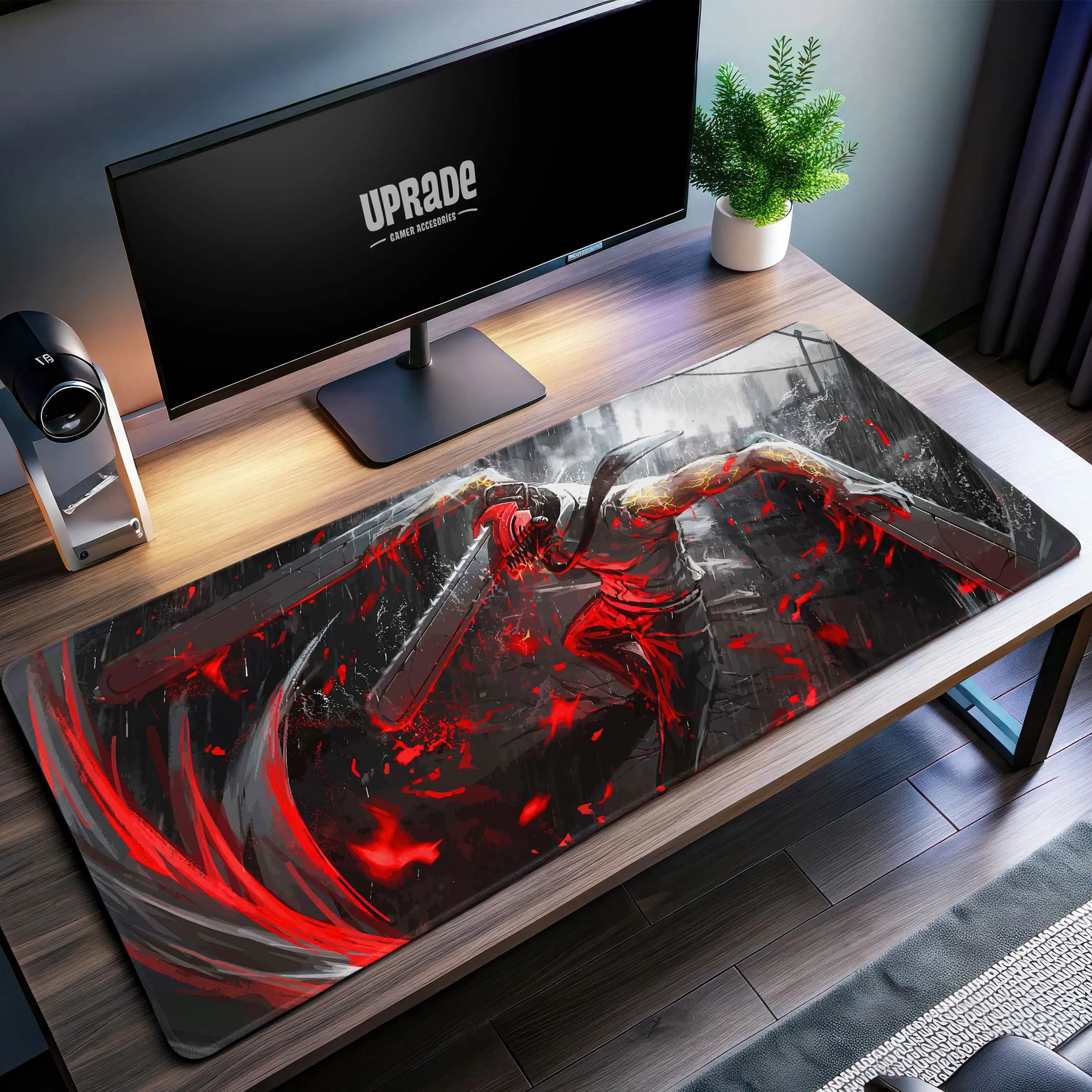 Allleftout Chainsaw Man Blood Fury Desk Mat, Denji Devil Mode Mouse Pad