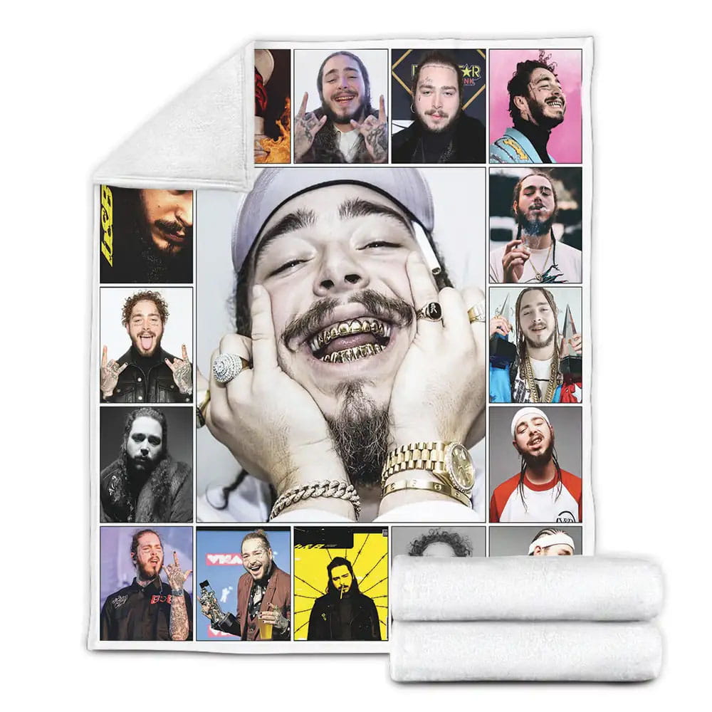 Post Malone Fleece Blanket Gift For Birthday Halloween Christmas