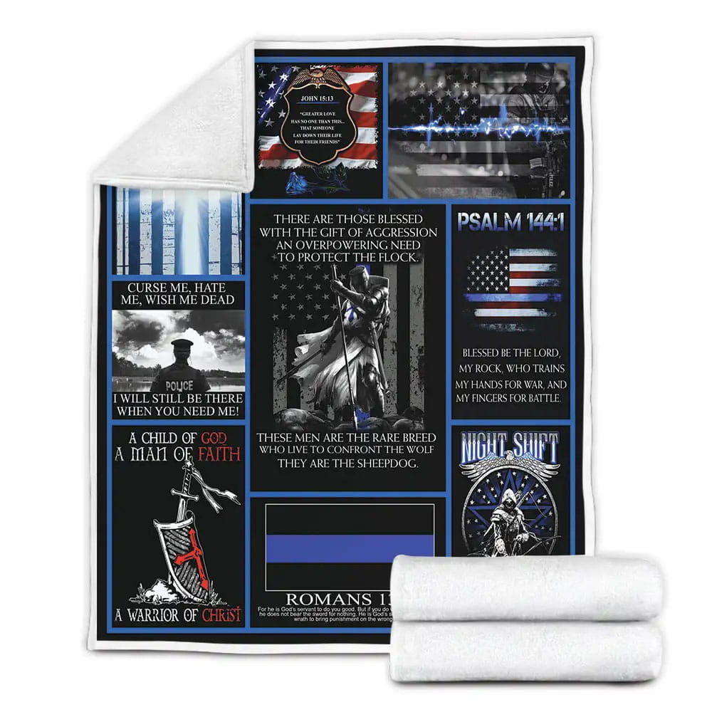 Policeman A Warrior Of Christ Fleece Blanket Gift For Wife Husband