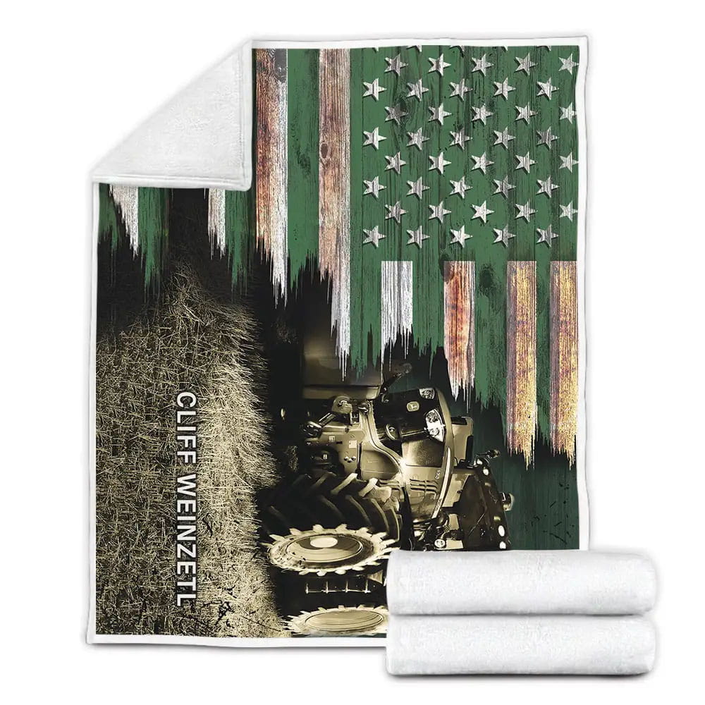 Petmytshirt Farmer Tractore Flag Fleece Blanket Gift For Birthday Halloween Christmas