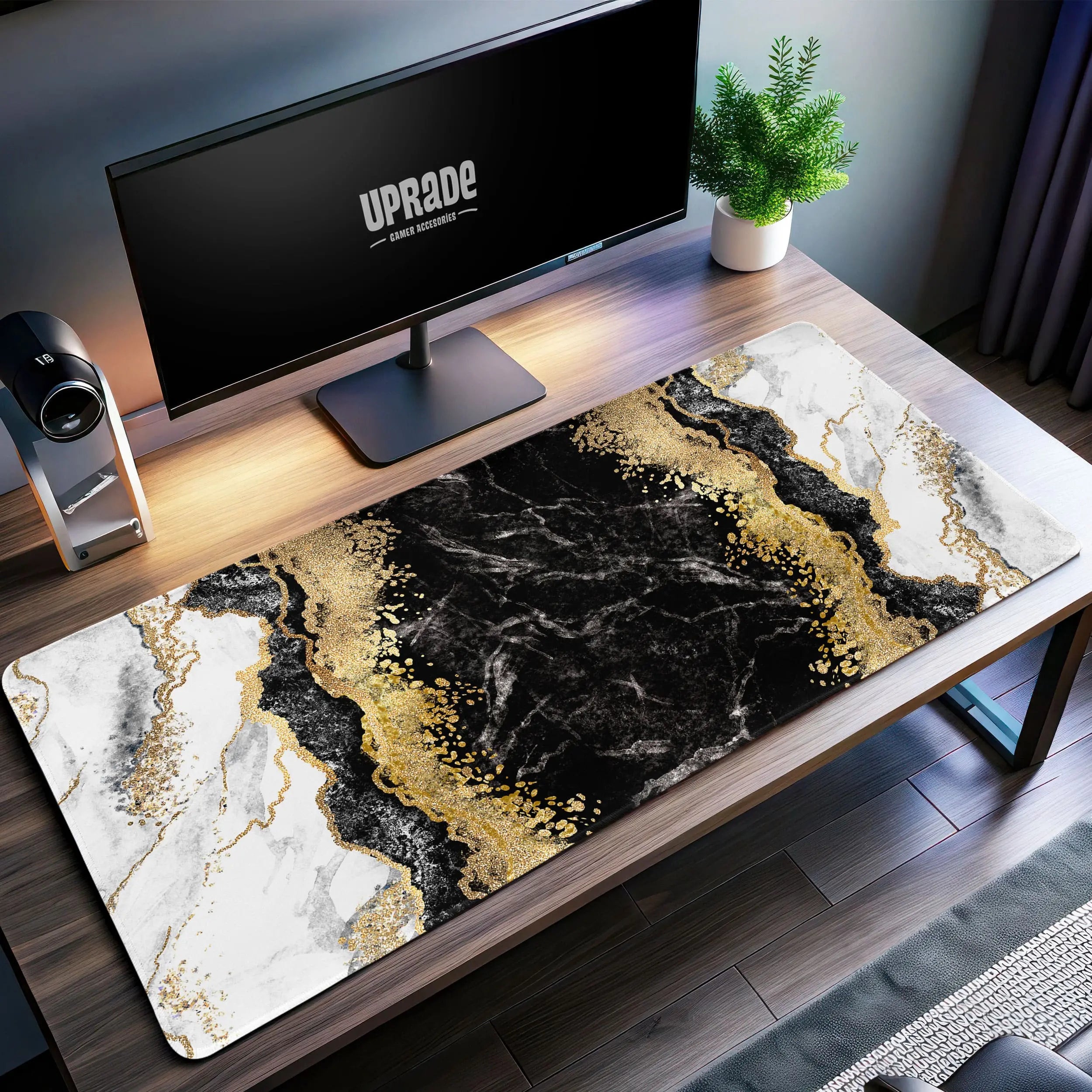 Allleftout Luxe Marble Desk Mat, Black And Gold Mouse Pad