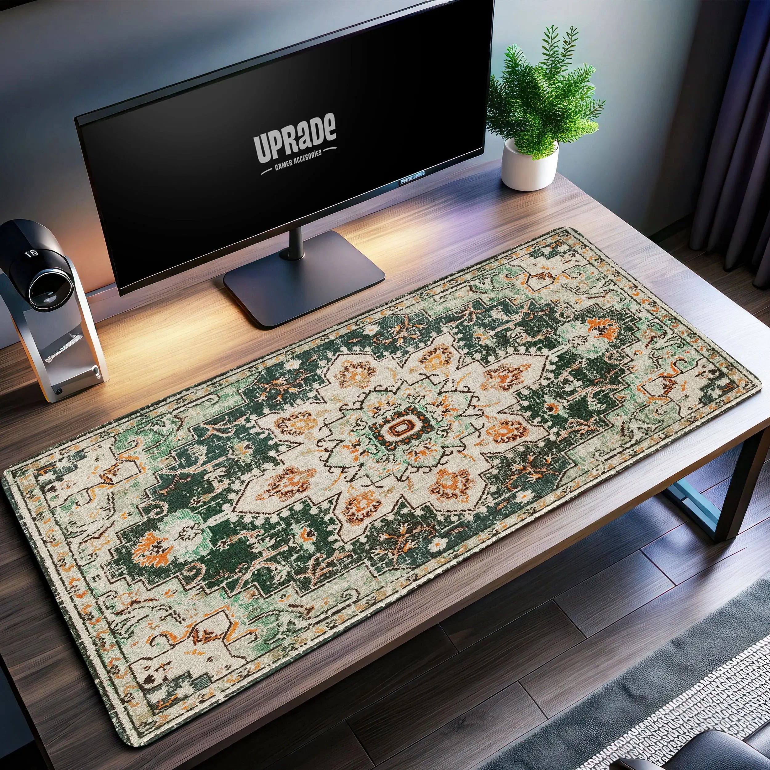 Allleftout Green Bohemian Starburst Desk Mat, Vintage Rug Mouse Pad