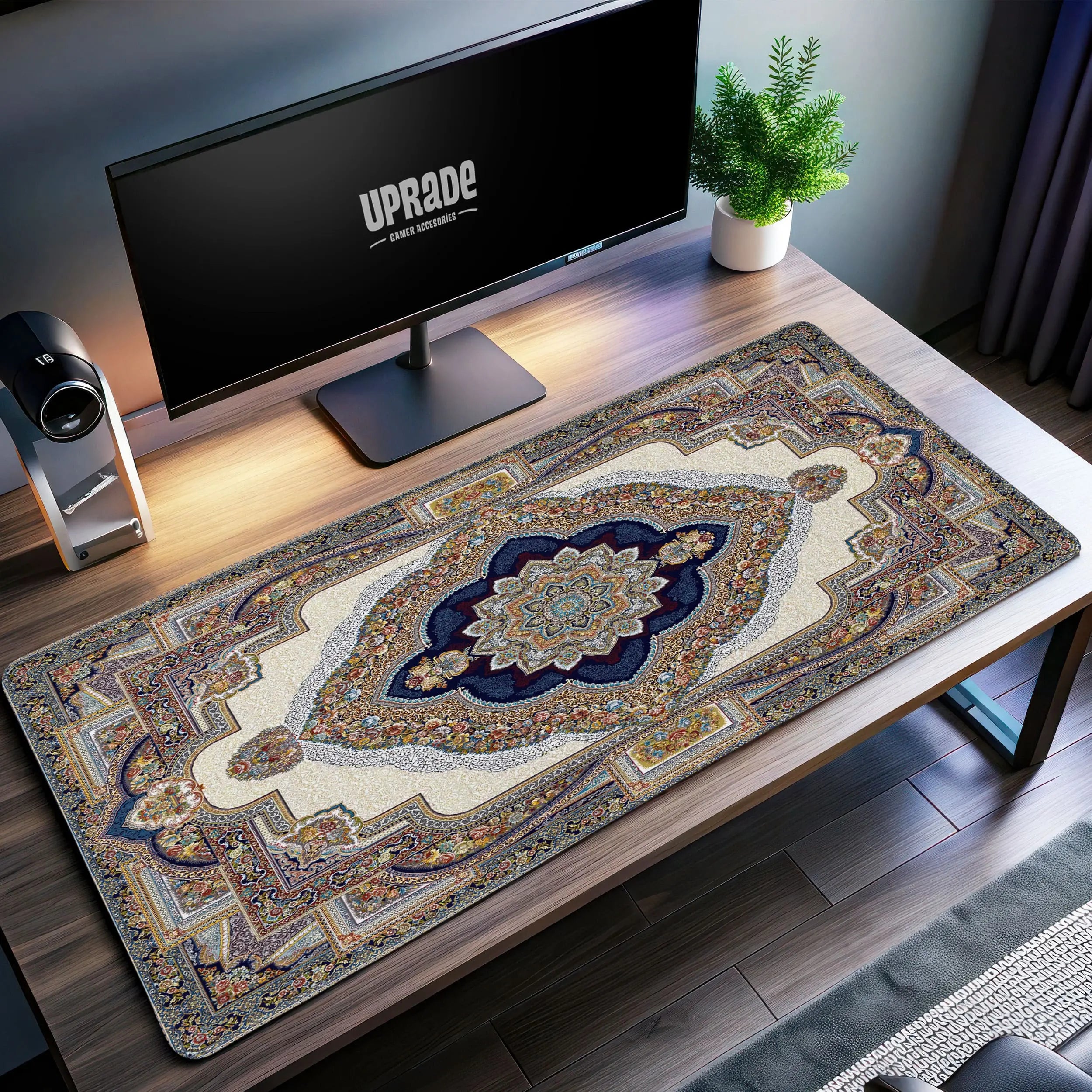 Allleftout Elegant Persian Blue Desk Mat, Ornate Rug Mouse Pad