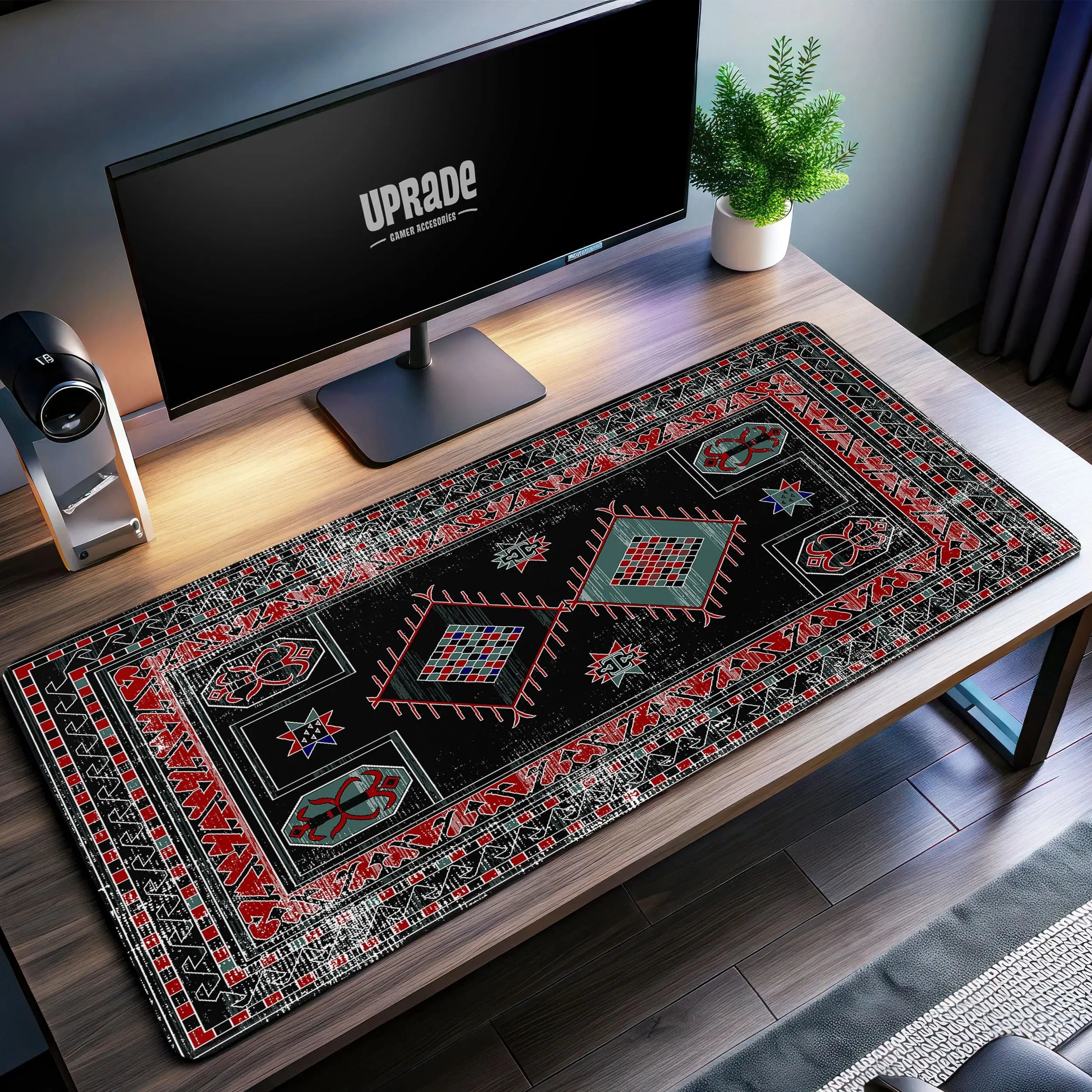 Allleftout Black Tribal Pattern Desk Mat, Bohemian Mouse Pad