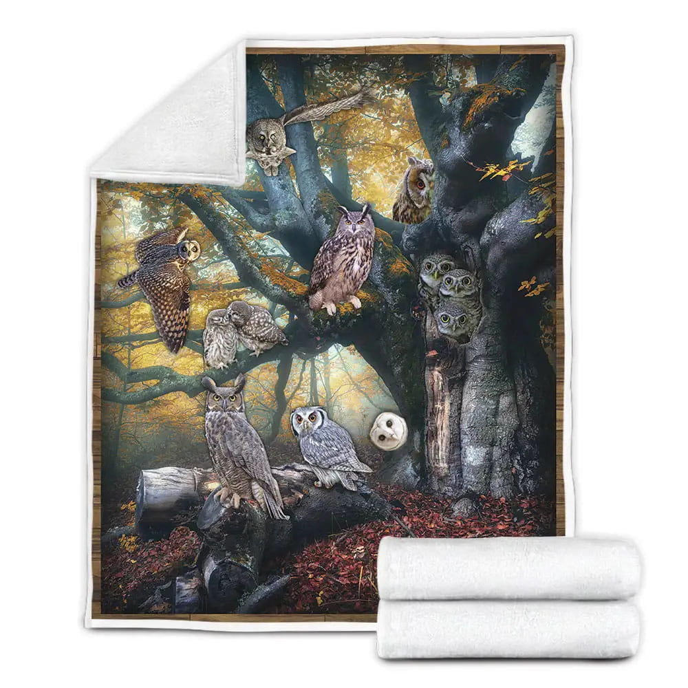 Owl In The Forest Fleece Blanket Gift For Mothers Day Fathers Day