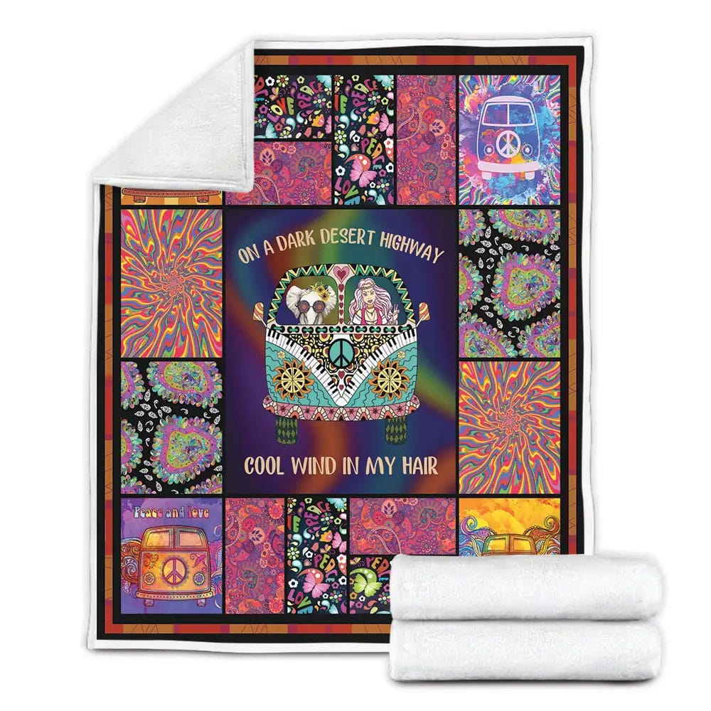 On A Dark Desert Highway Hippie Fleece Blanket Gift For Birthday Halloween Christmas