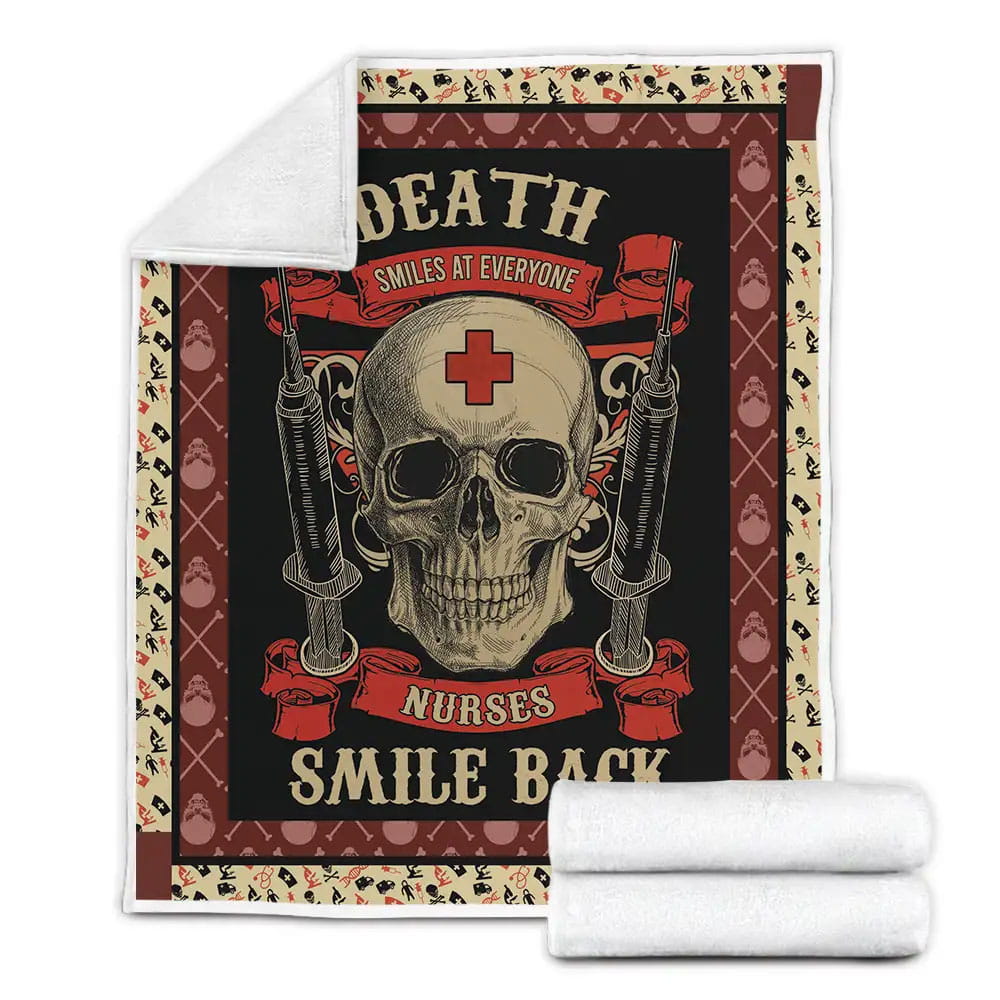 Nurse Skull Syringes Death Smiles At Everyone Fleece Blanket Gift For Mothers Day Fathers Day