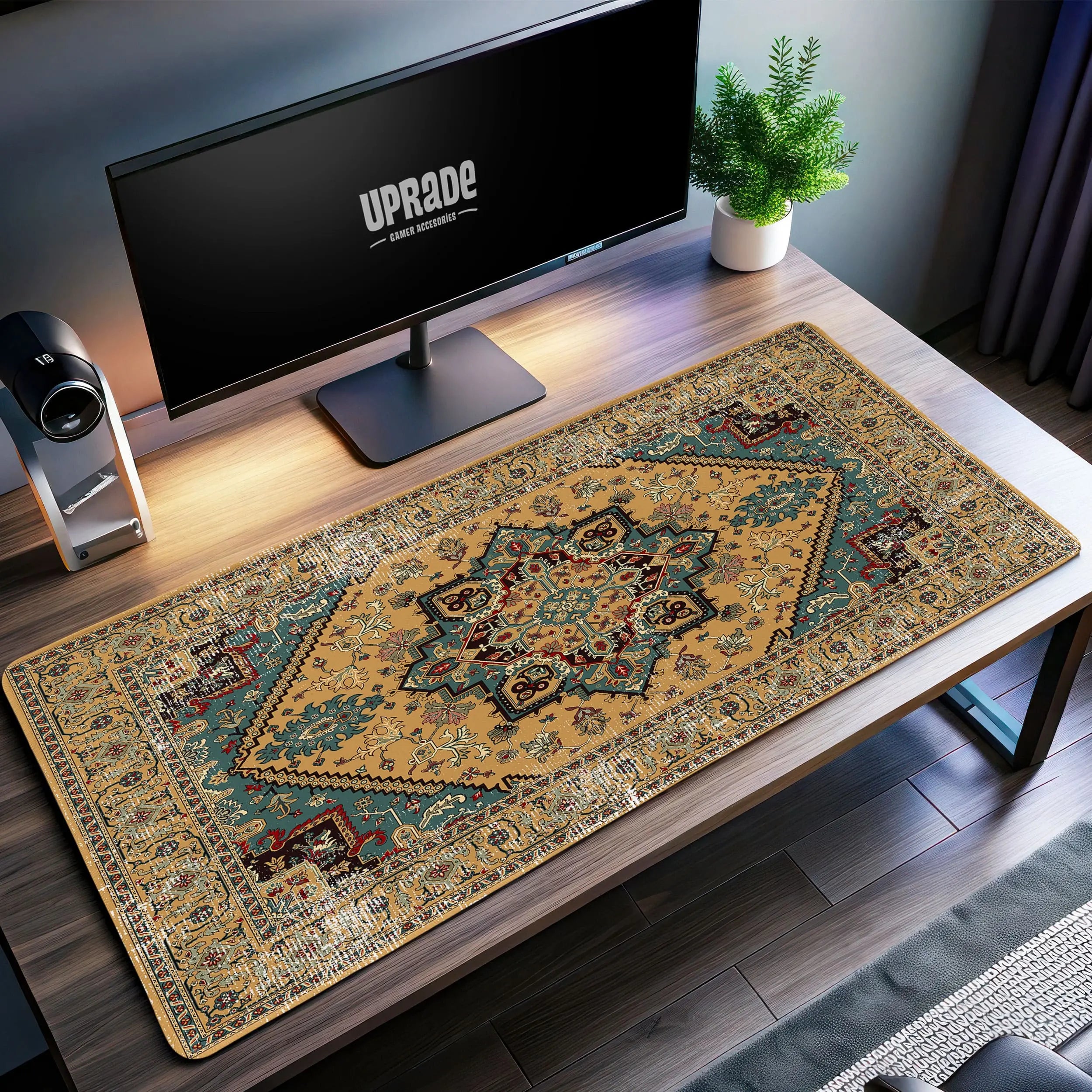 Allleftout Golden Persian Desk Mat, Oriental Rug Mouse Pad