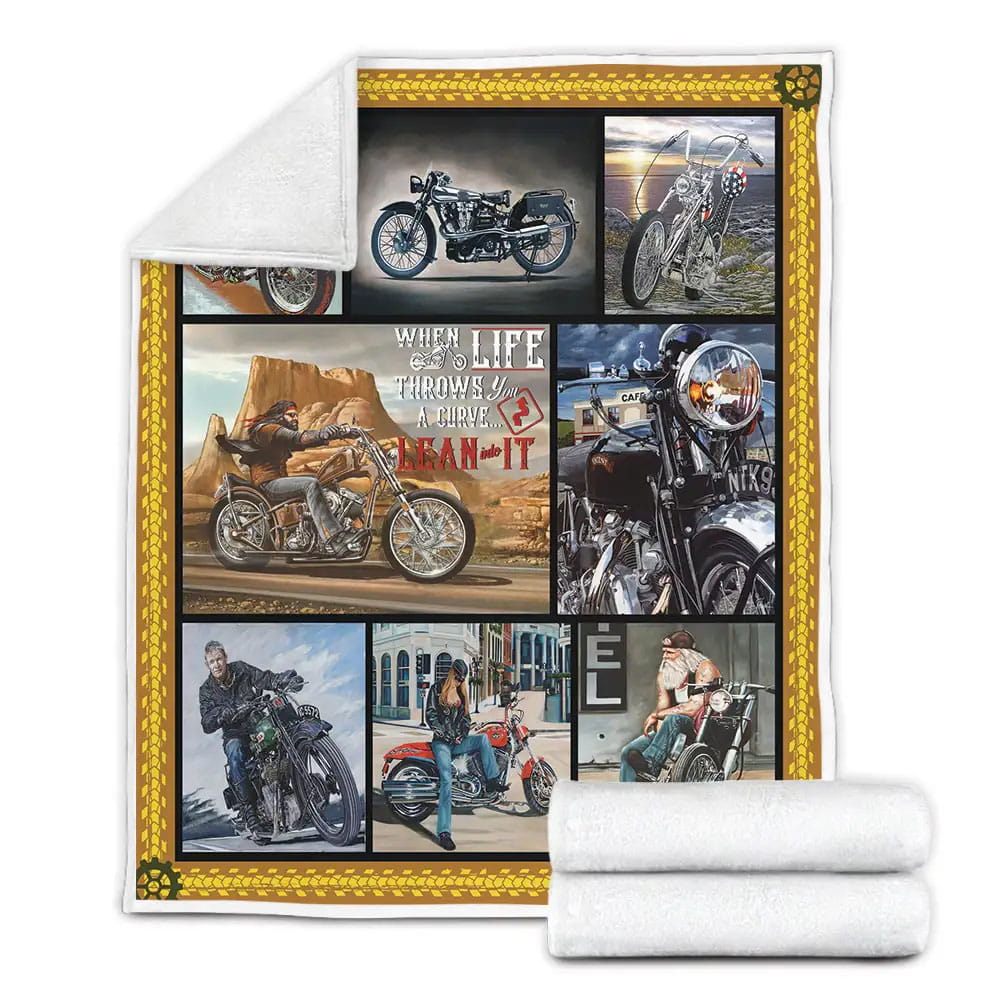 Motorcycle When Life Throws You A Curve Fleece Blanket Gift For Mothers Day Fathers Day
