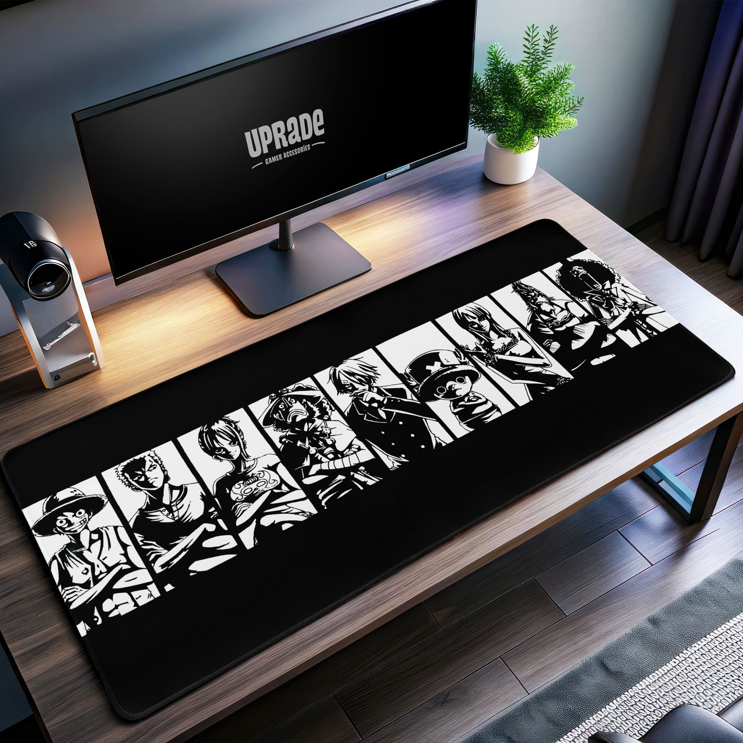 Allleftout One Piece Straw Hat Crew Desk Mat, Black And White Mouse Pad