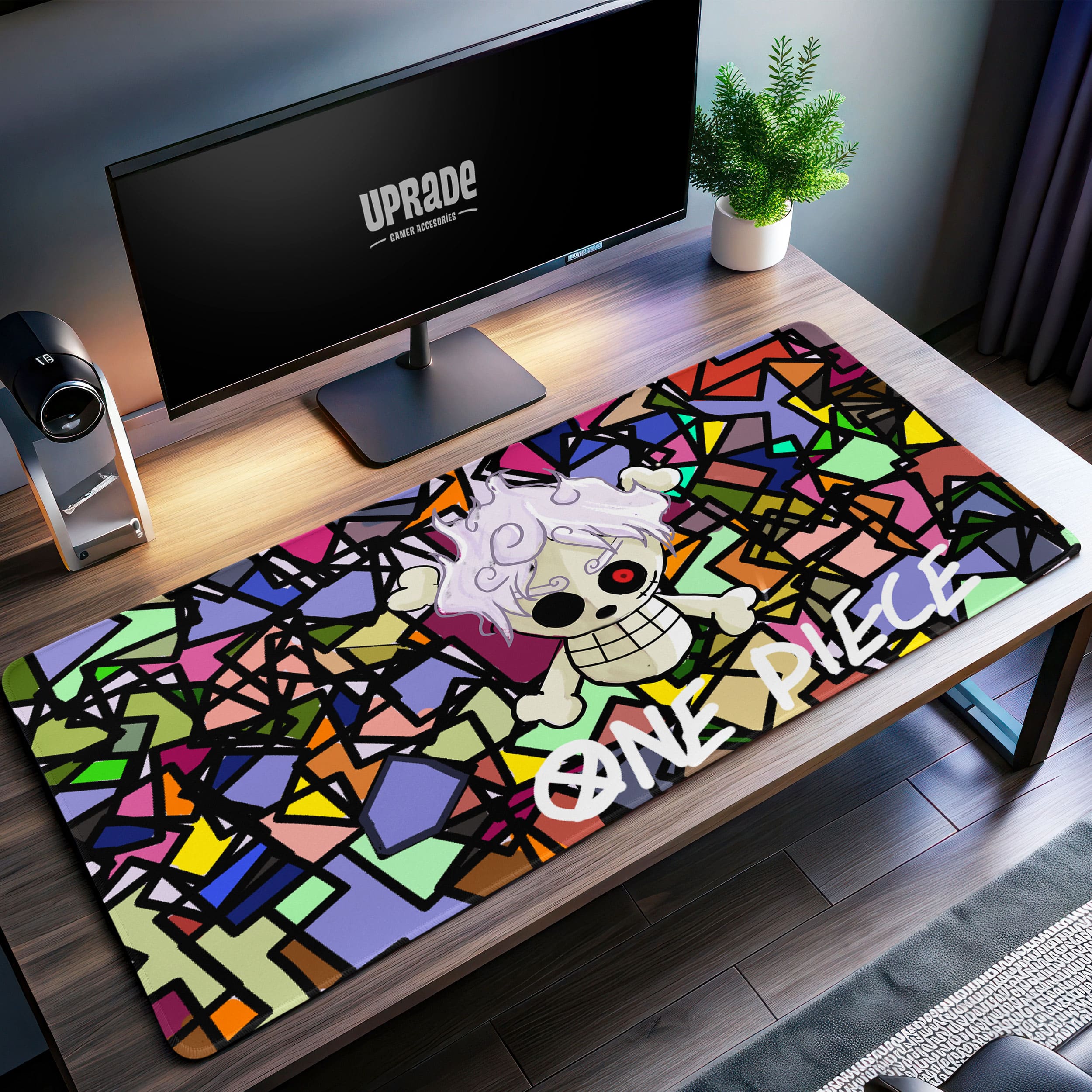 Allleftout One Piece Luffy Gear 5 Desk Mat, Stained Glass Mouse Pad