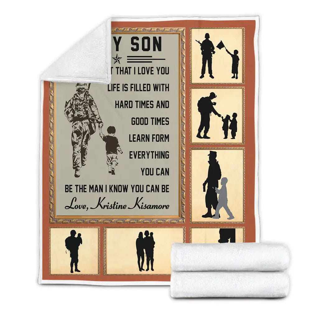 Military To My Son From Dad Never Forget Fleece Blanket Gift For Besties