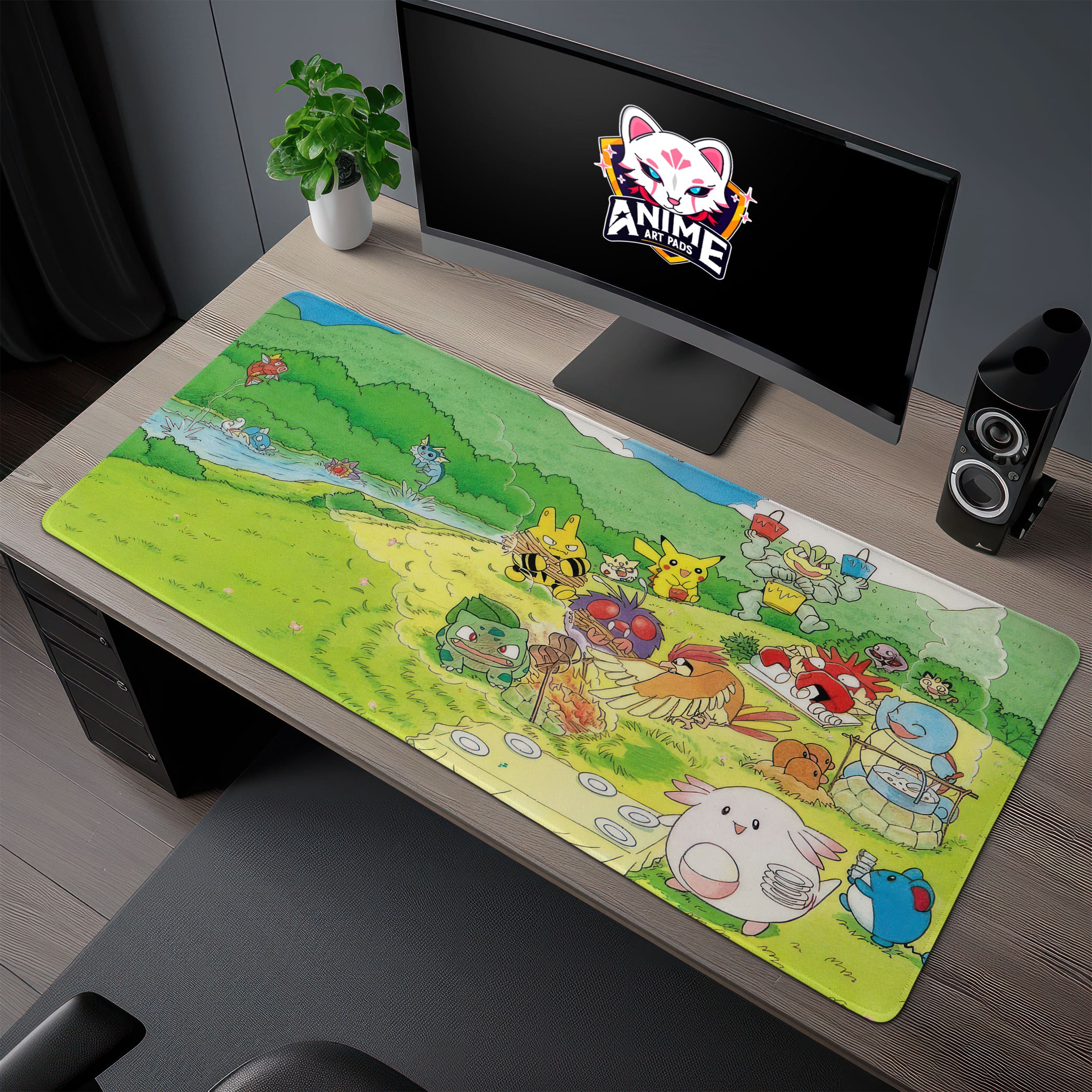 Allleftout PokMon Picnic Adventure Desk Mat, Vibrant Mouse Pad