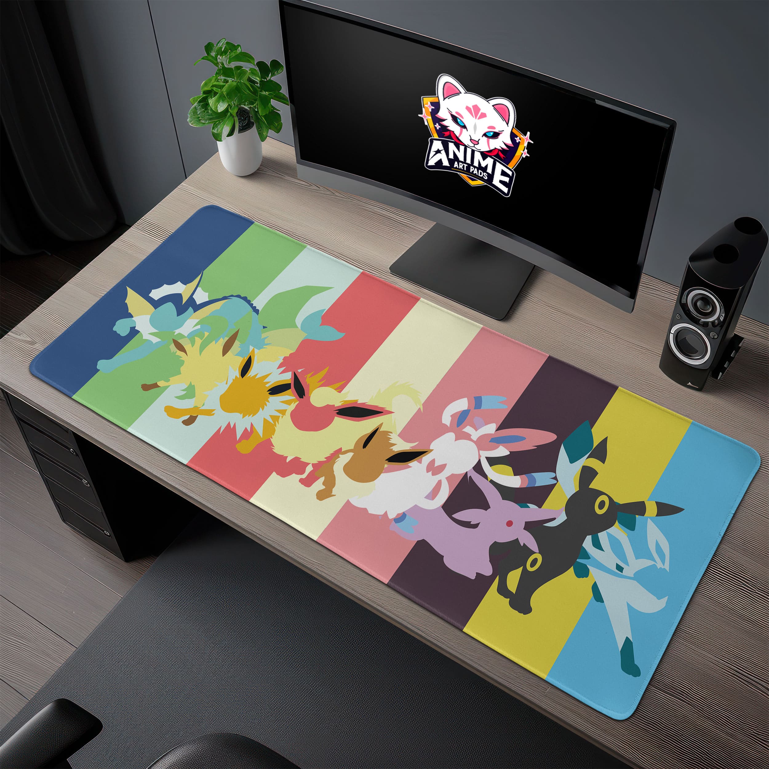Allleftout Eevee Evolution Rainbow Desk Mat, PokMon Mouse Pad