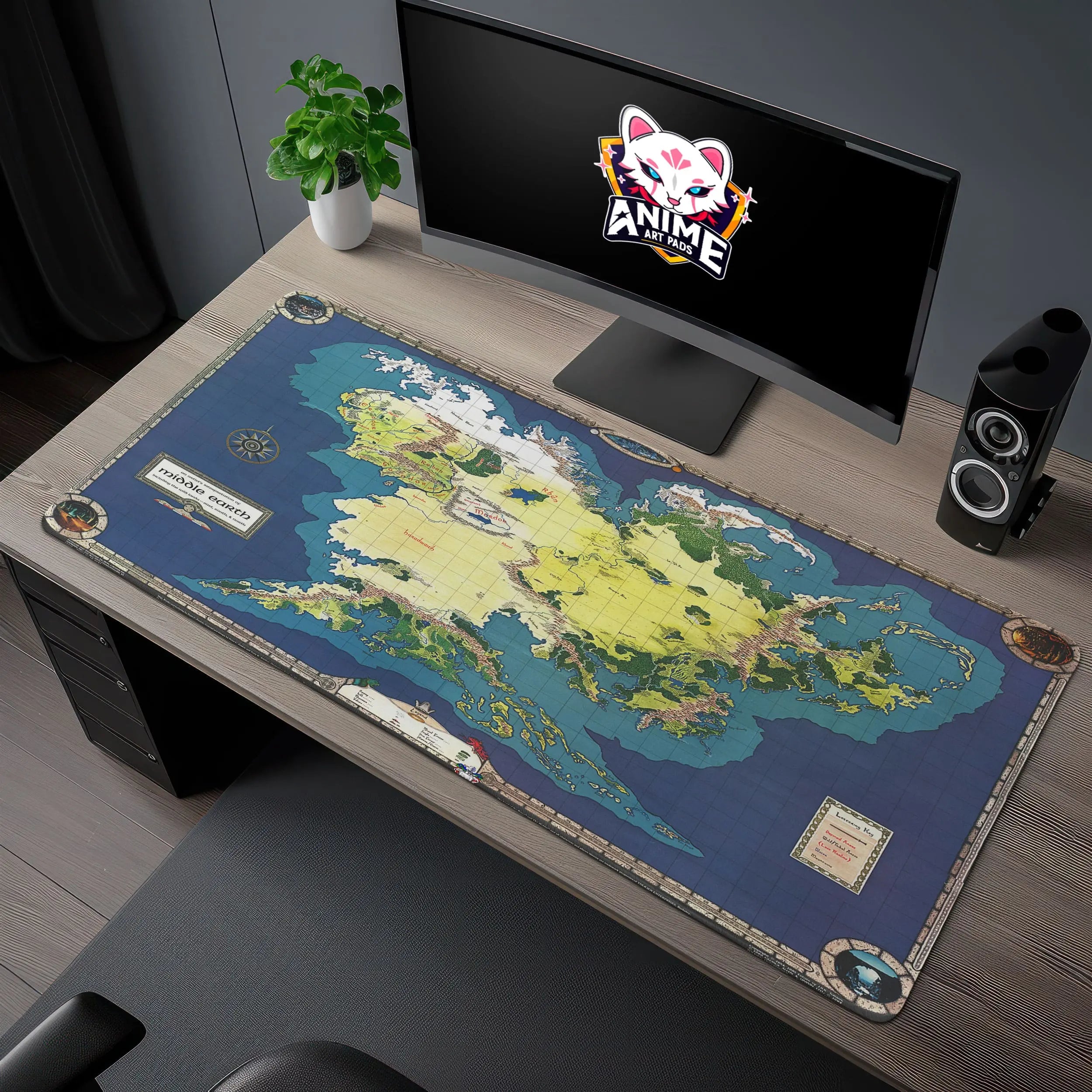 Allleftout Middle-Earth Detailed Map Desk Mat, Fantasy Mouse Pad