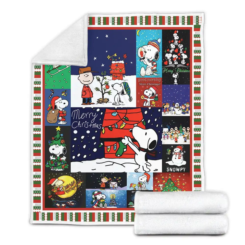 Merry Christmas Snoopy Fabric Fleece Blanket Gift For Birthday Halloween Christmas