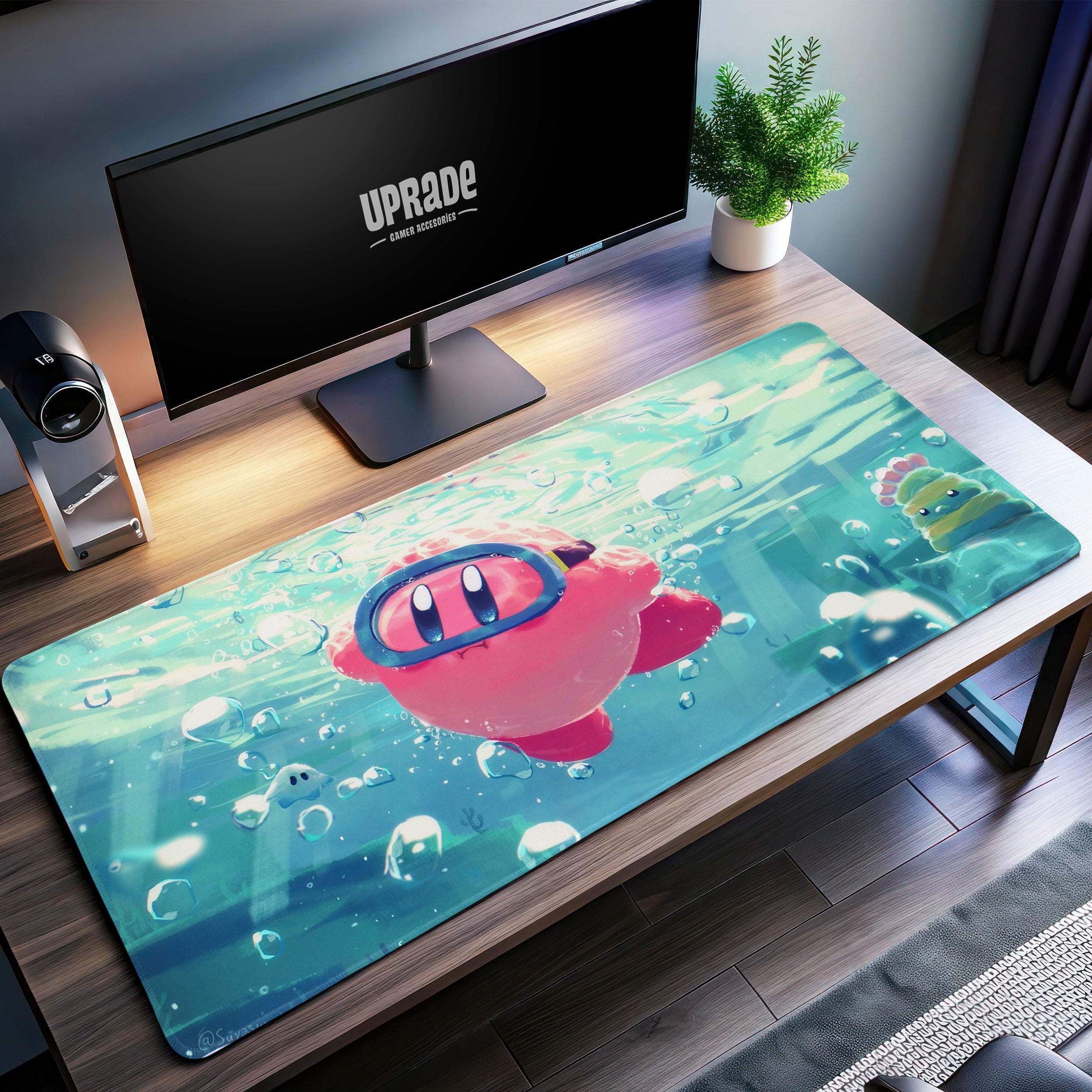 Allleftout Kirby Underwater Dive Desk Mat, Aquatic Adventure Mouse Pad