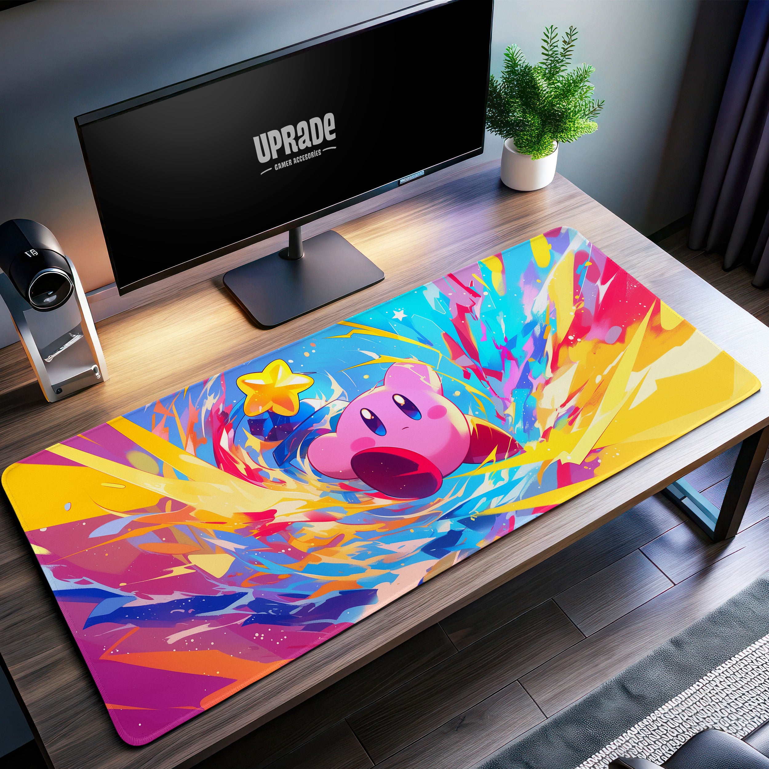 Allleftout Kirby Starburst Journey Desk Mat, Colorful Mouse Pad