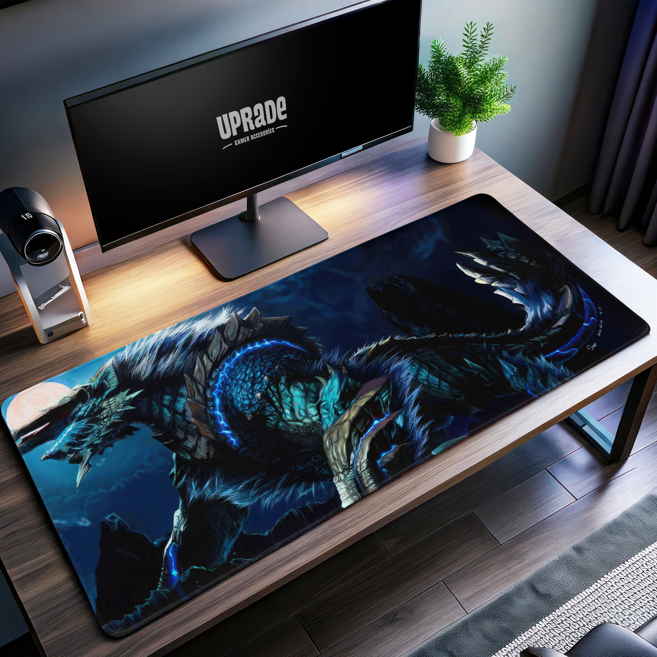 Allleftout Monster Hunter Moonlit Zinogre Desk Mat, Electric Beast Mouse Pad