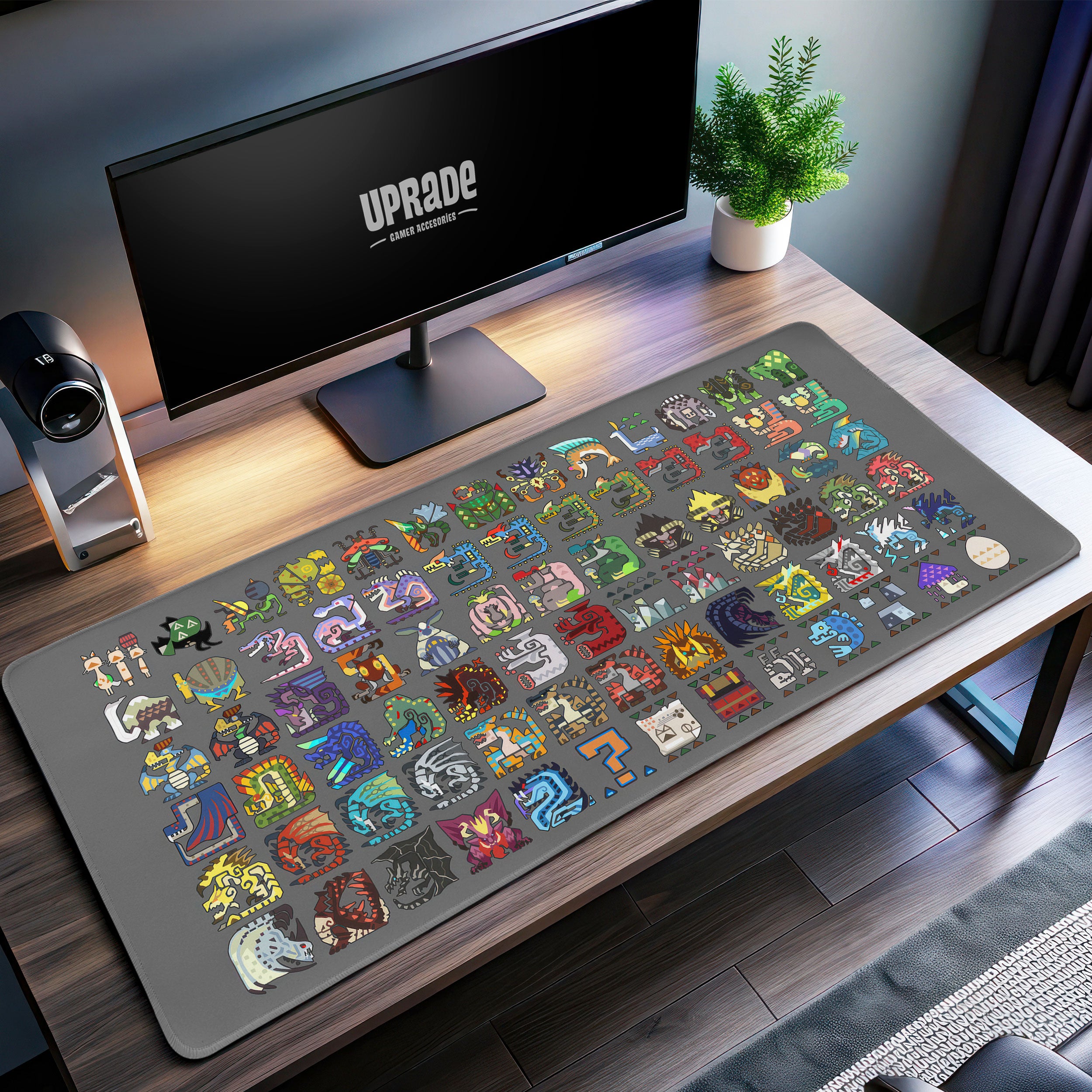 Allleftout Monster Hunter Icons Desk Mat, Wyvern Grid Mouse Pad