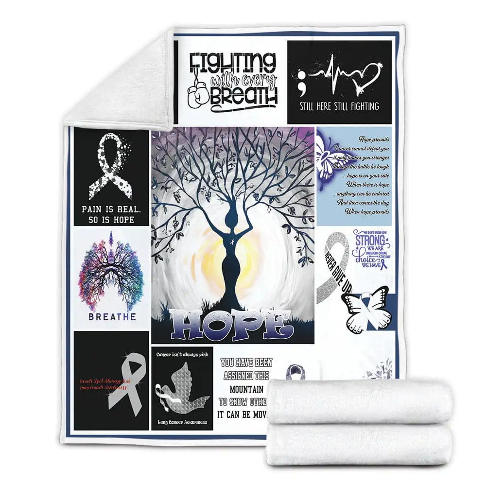 Lung Cancer Awareness Fighting With Every Breath Fleece Blanket Gift For Birthday Halloween Christmas