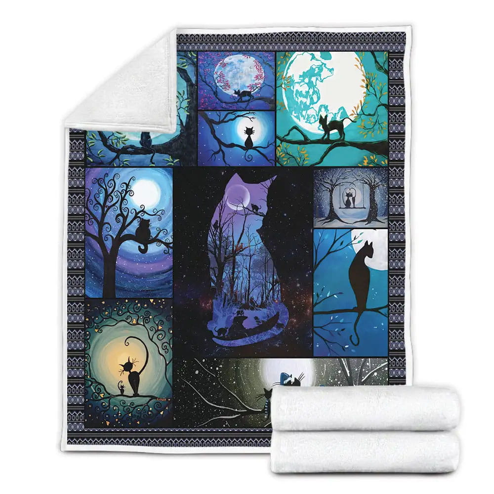 Black Cat Fleece Blanket 