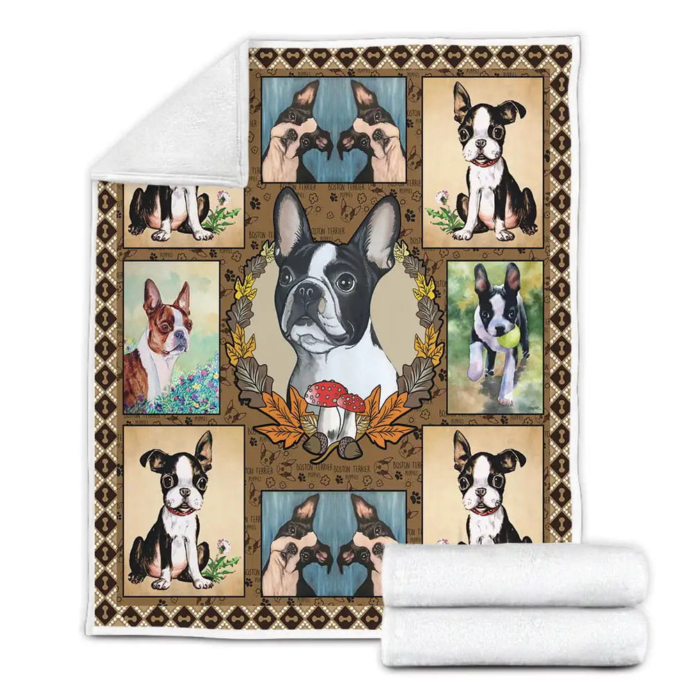 Little Boston Terrier Fleece Blanket Gift For Wife Husband