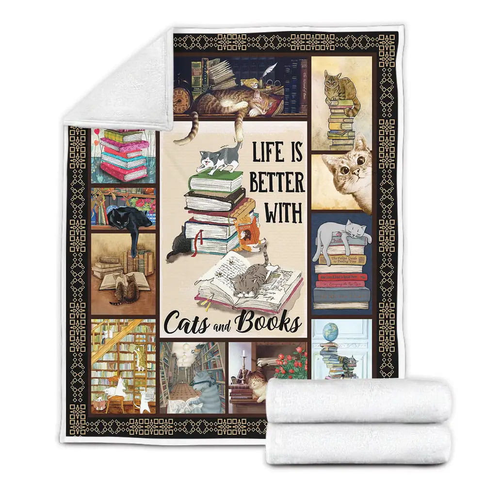 Life Is Better With Cats And Books Fleece Blanket Gift For Besties